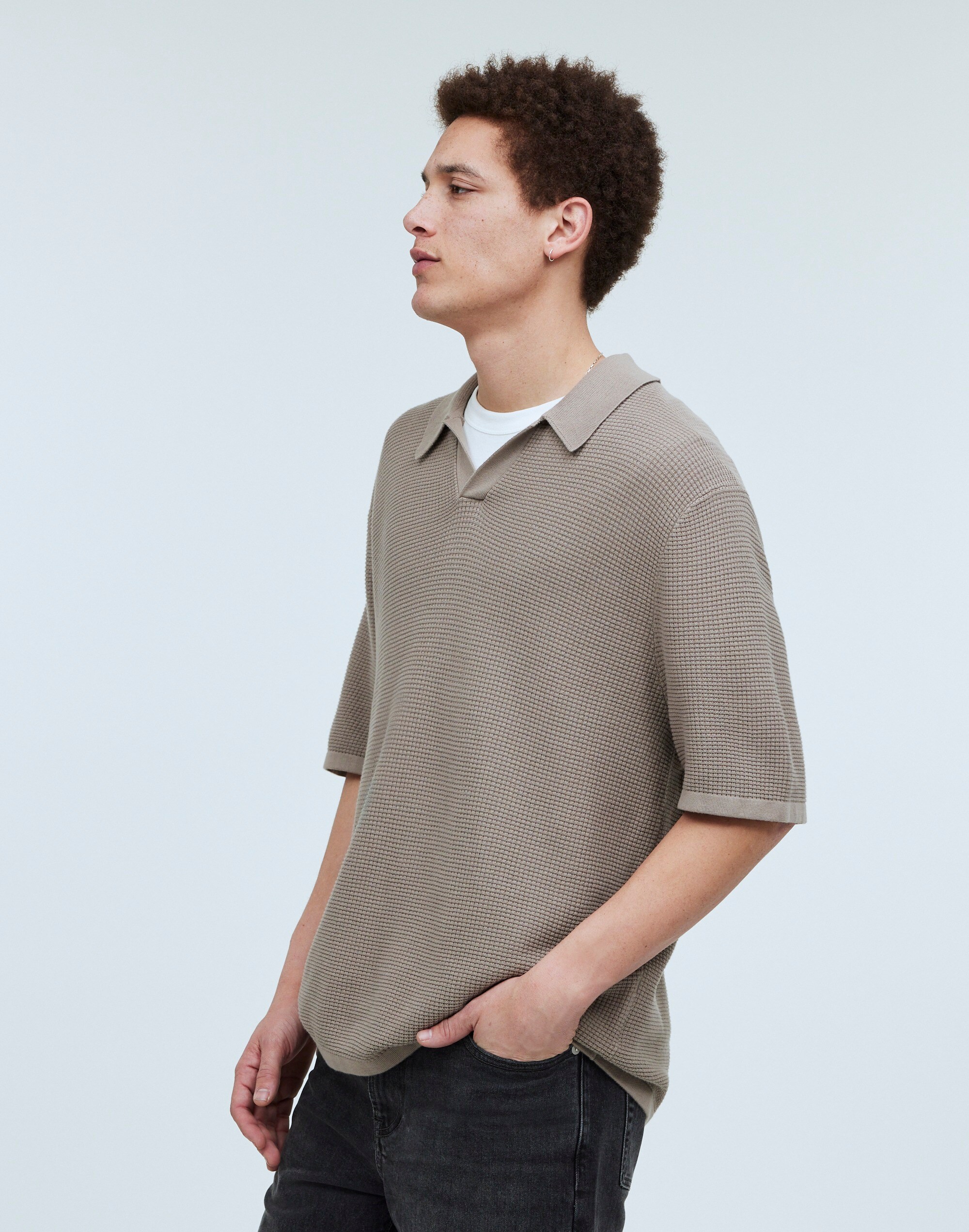 Johnny-Collar Short-Sleeve Sweater Polo