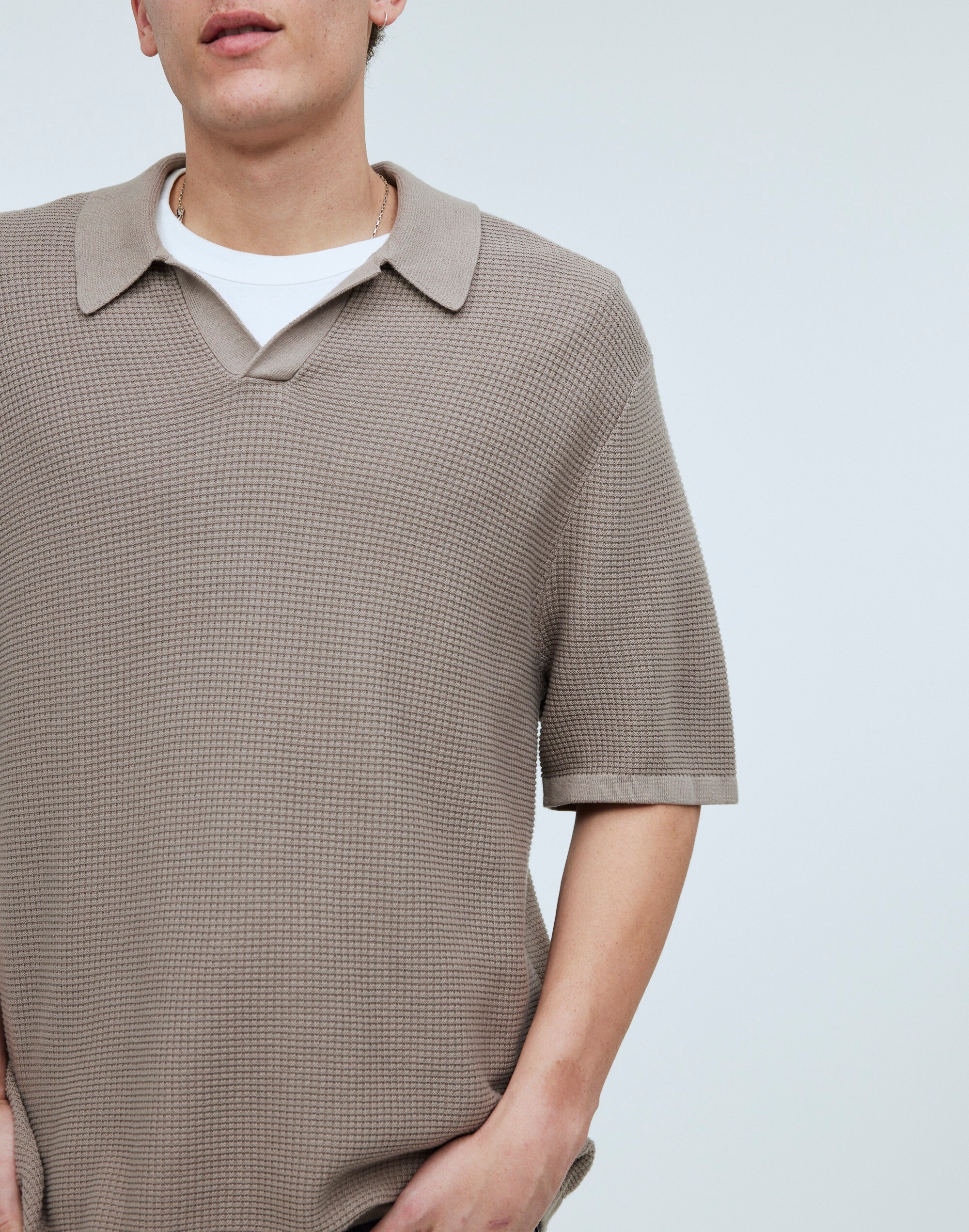 Johnny-Collar Short-Sleeve Sweater Polo