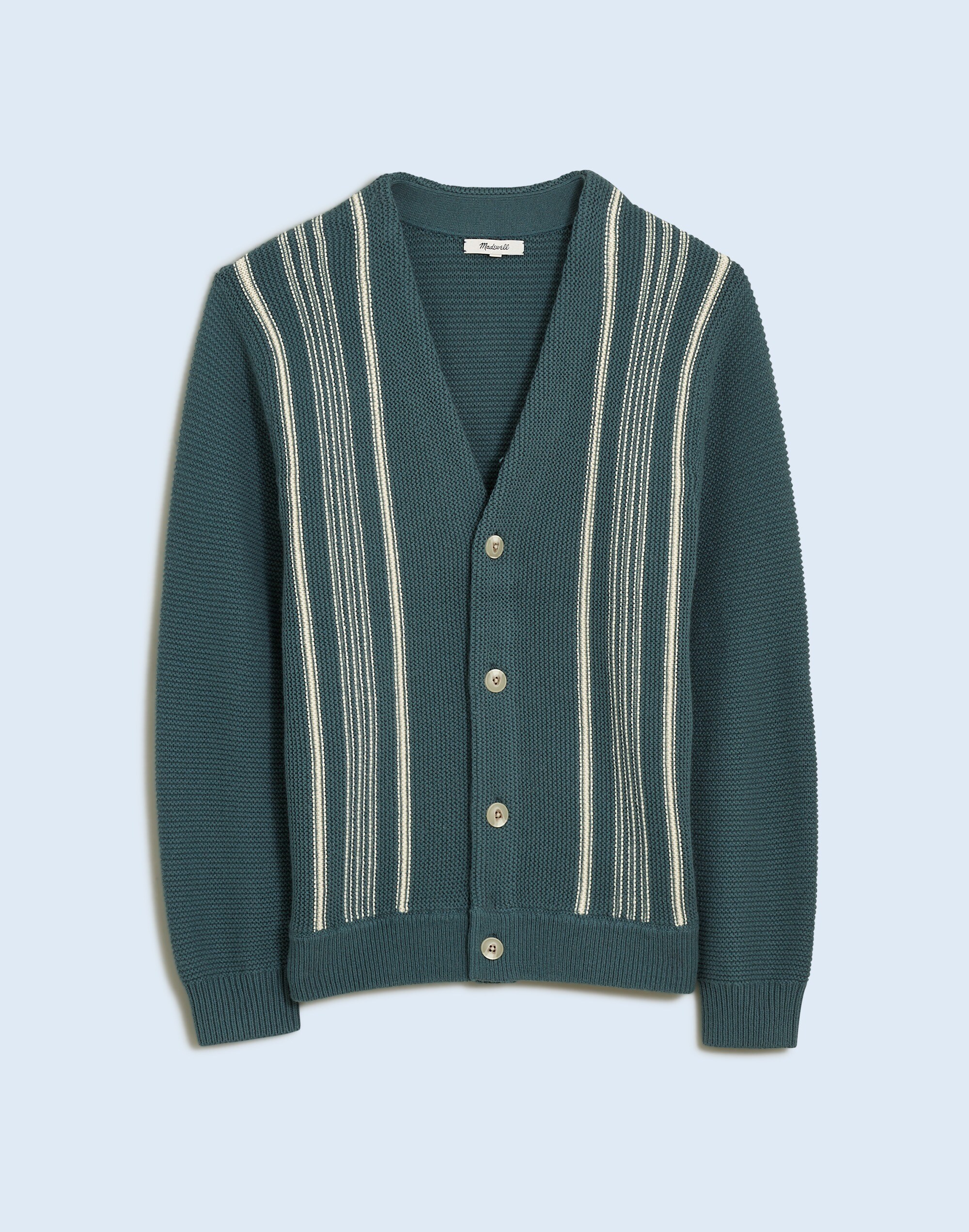 Cotton-Merino Wool Blend Cardigan in Stripe