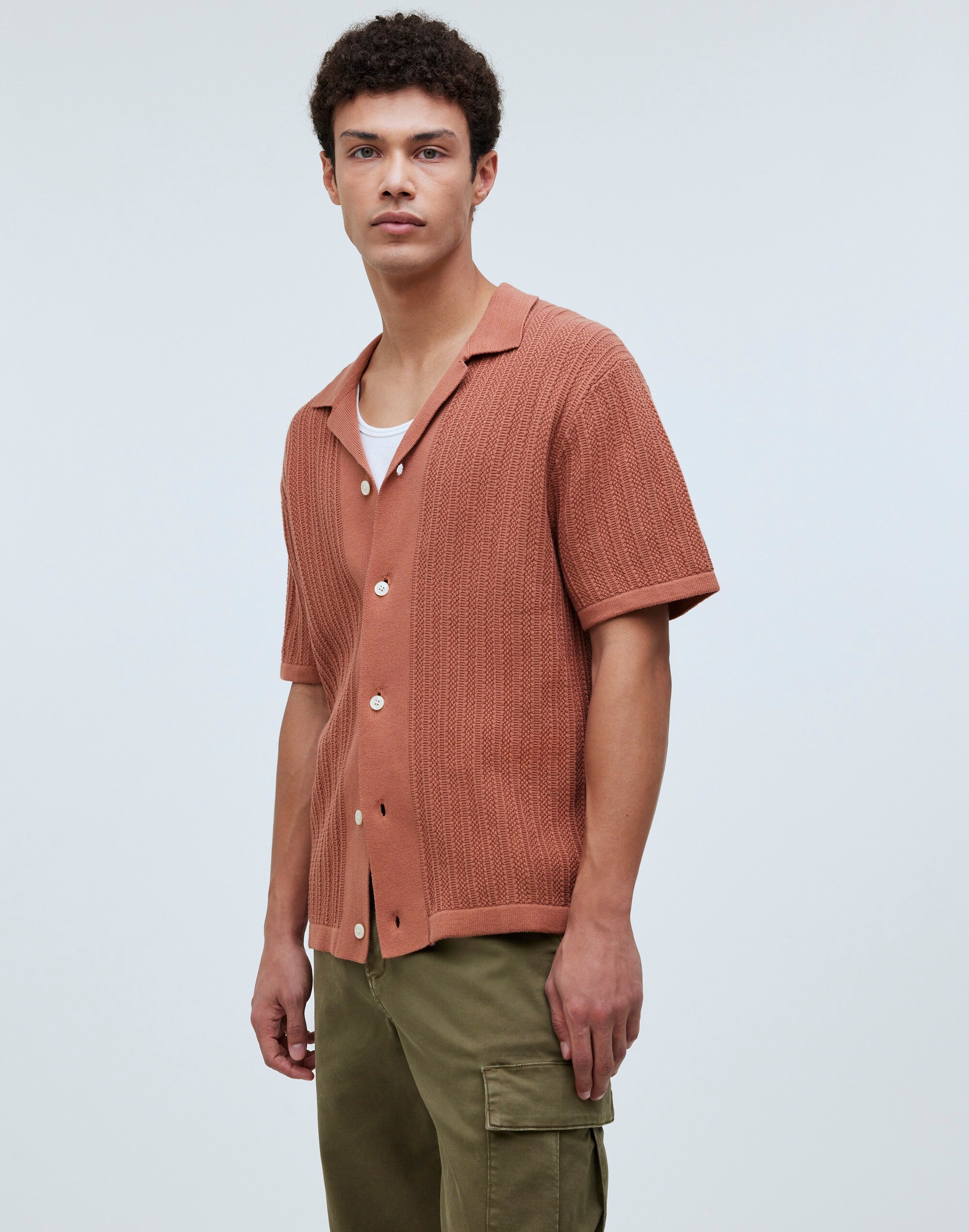 Textured-Stitch Sweater Polo Shirt in warm umber image 2