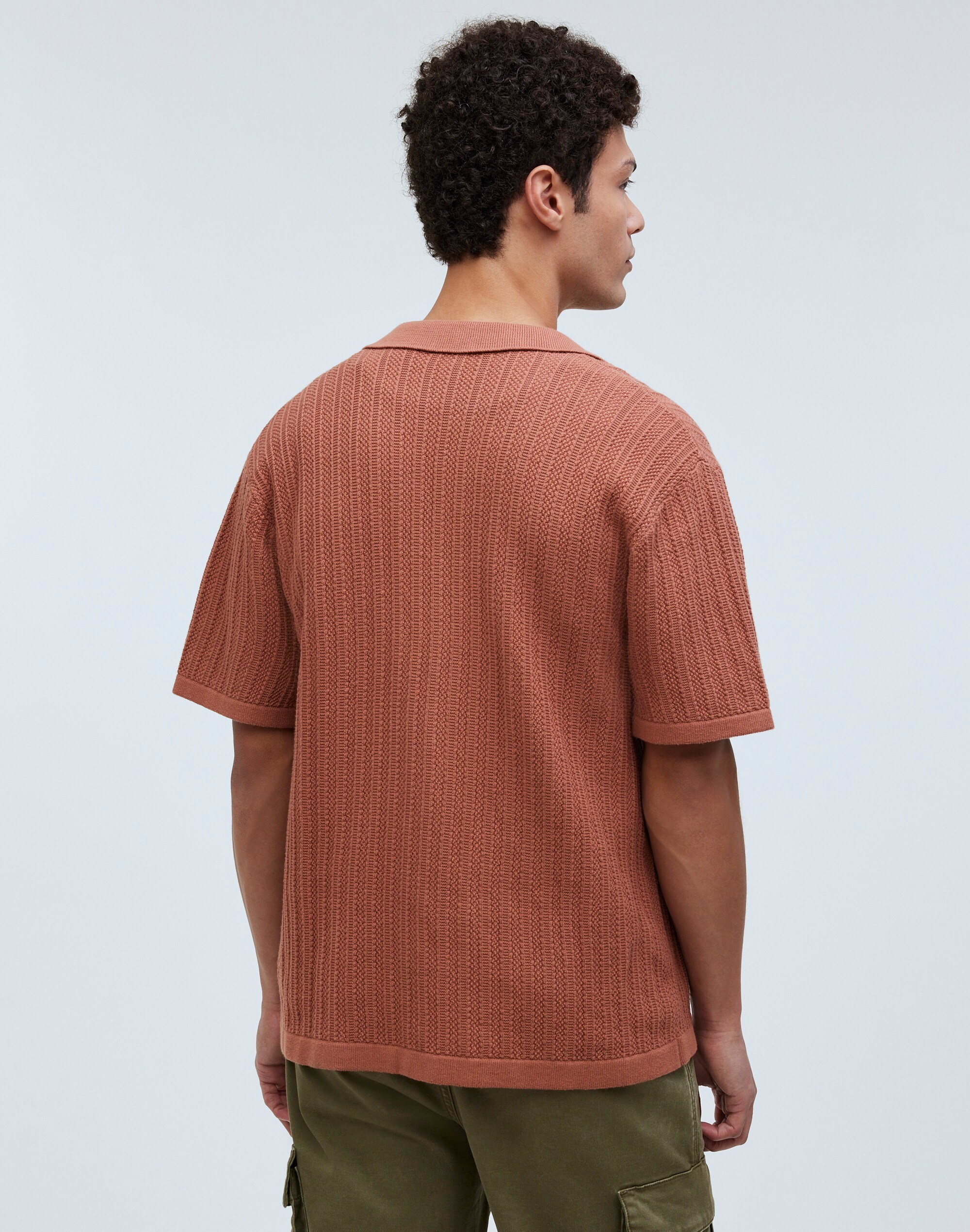 Textured-Stitch Sweater Polo Shirt in warm umber image 4