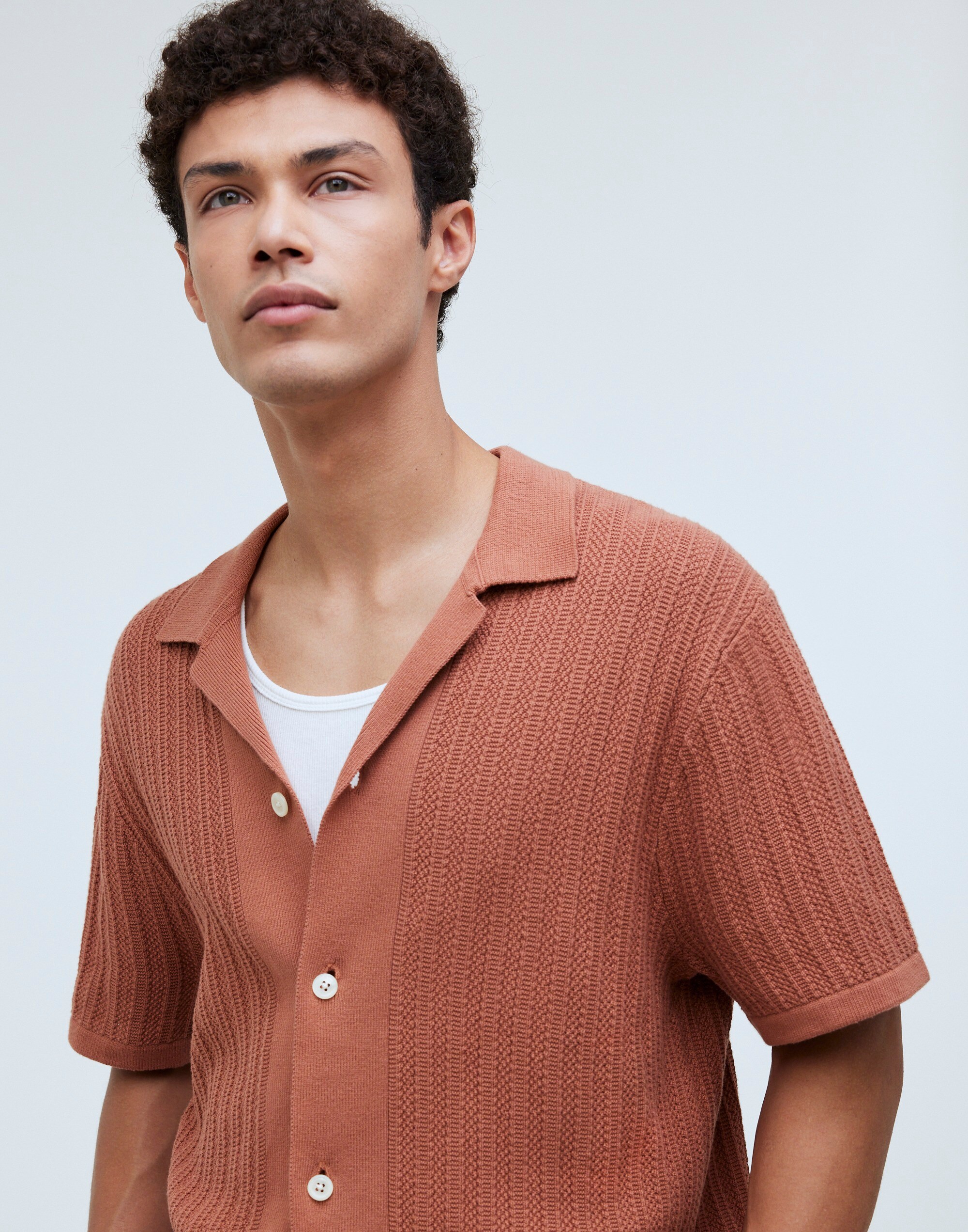 Textured-Stitch Sweater Polo Shirt in warm umber image 5