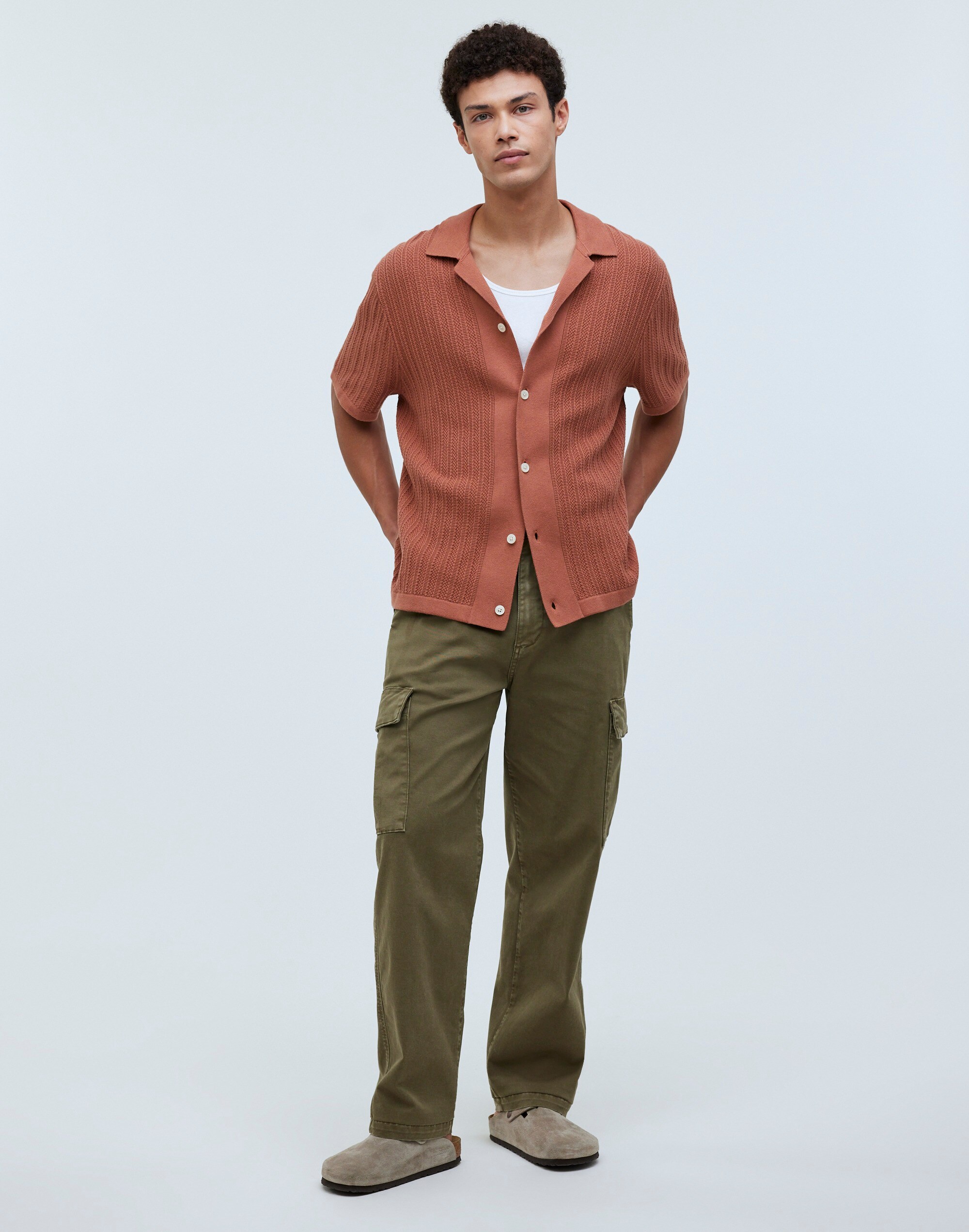 Textured-Stitch Sweater Polo Shirt in warm umber image 1