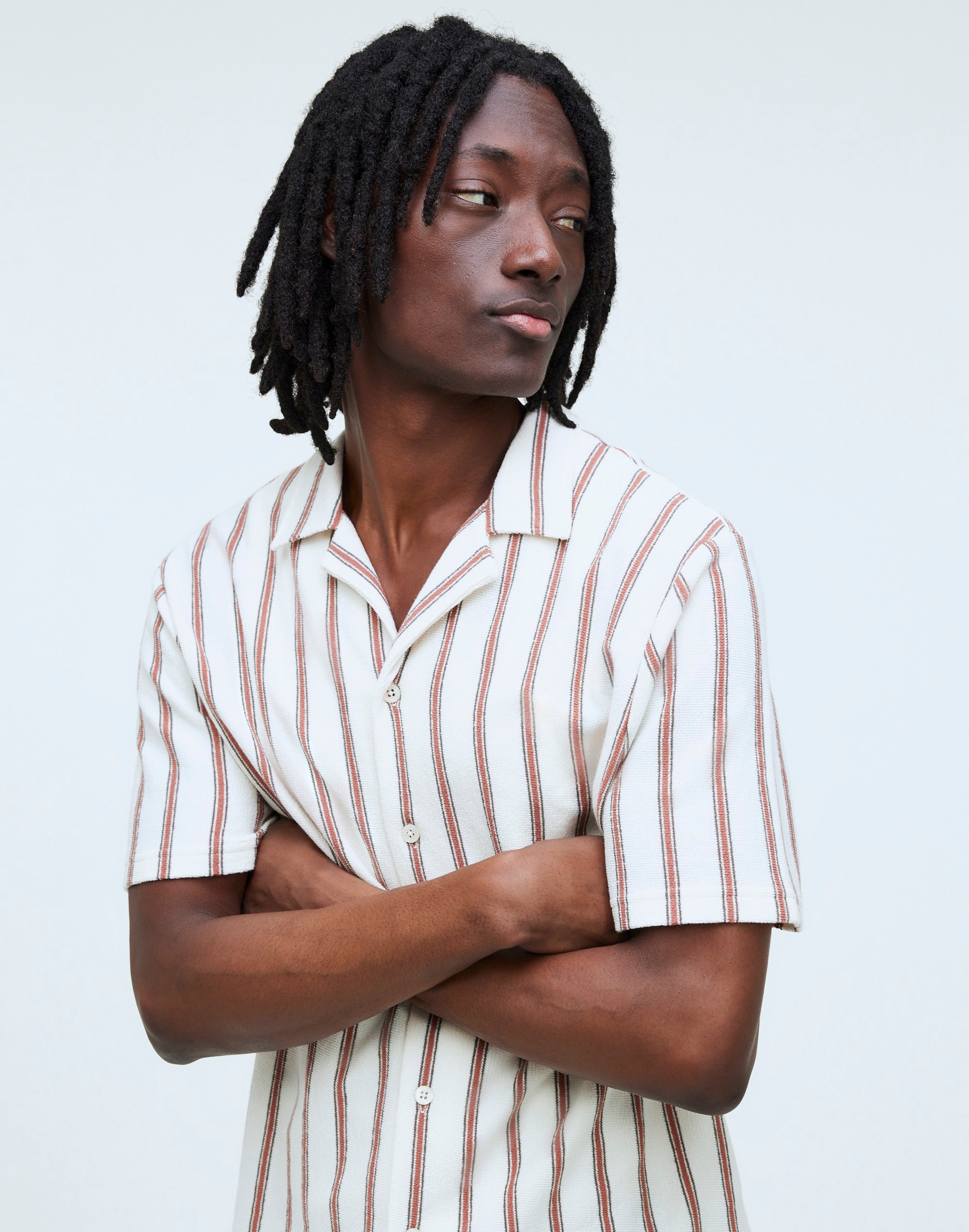 Easy Short-Sleeve Shirt in Stripe Jacquard