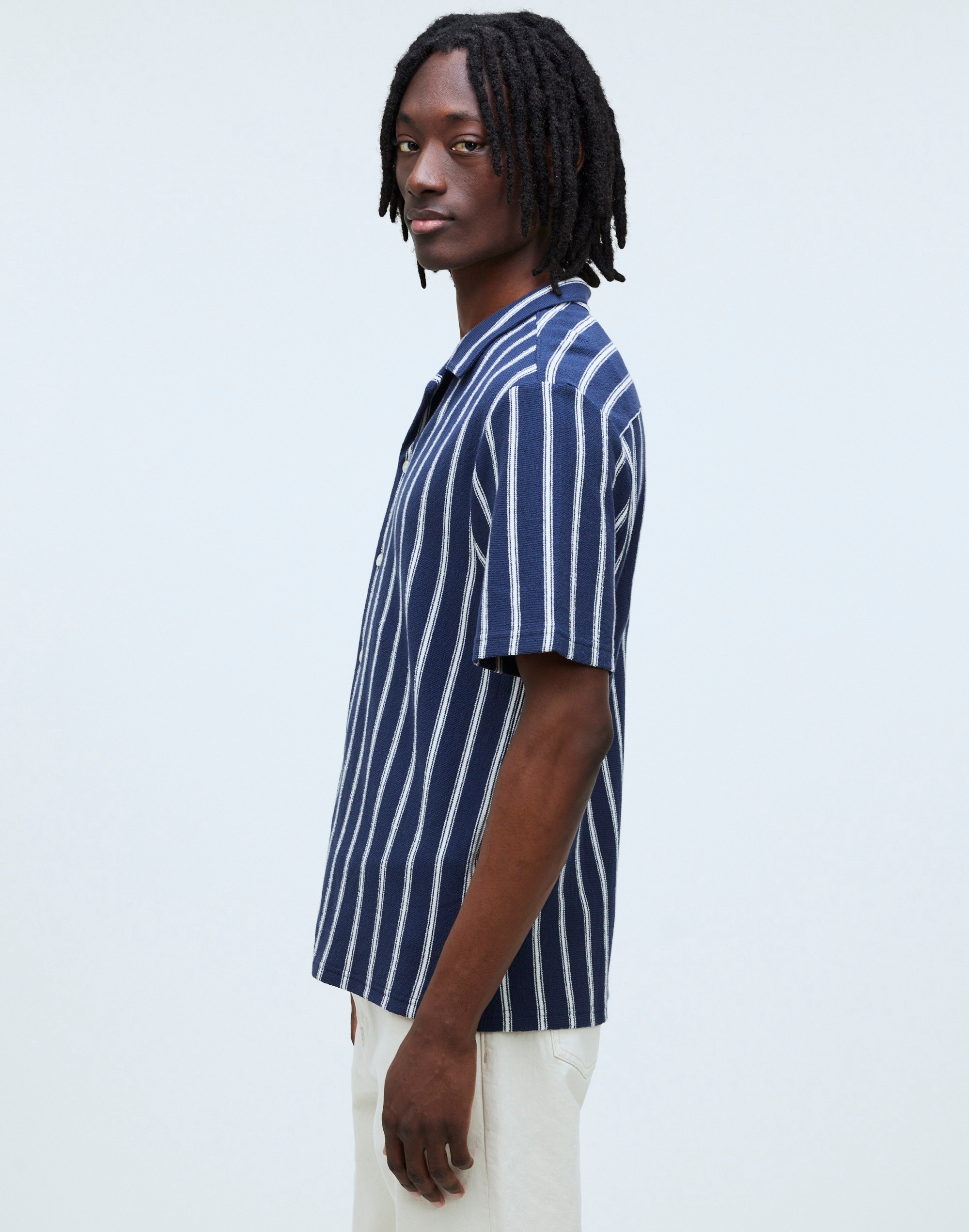 Easy Short-Sleeve Shirt in Stripe Jacquard