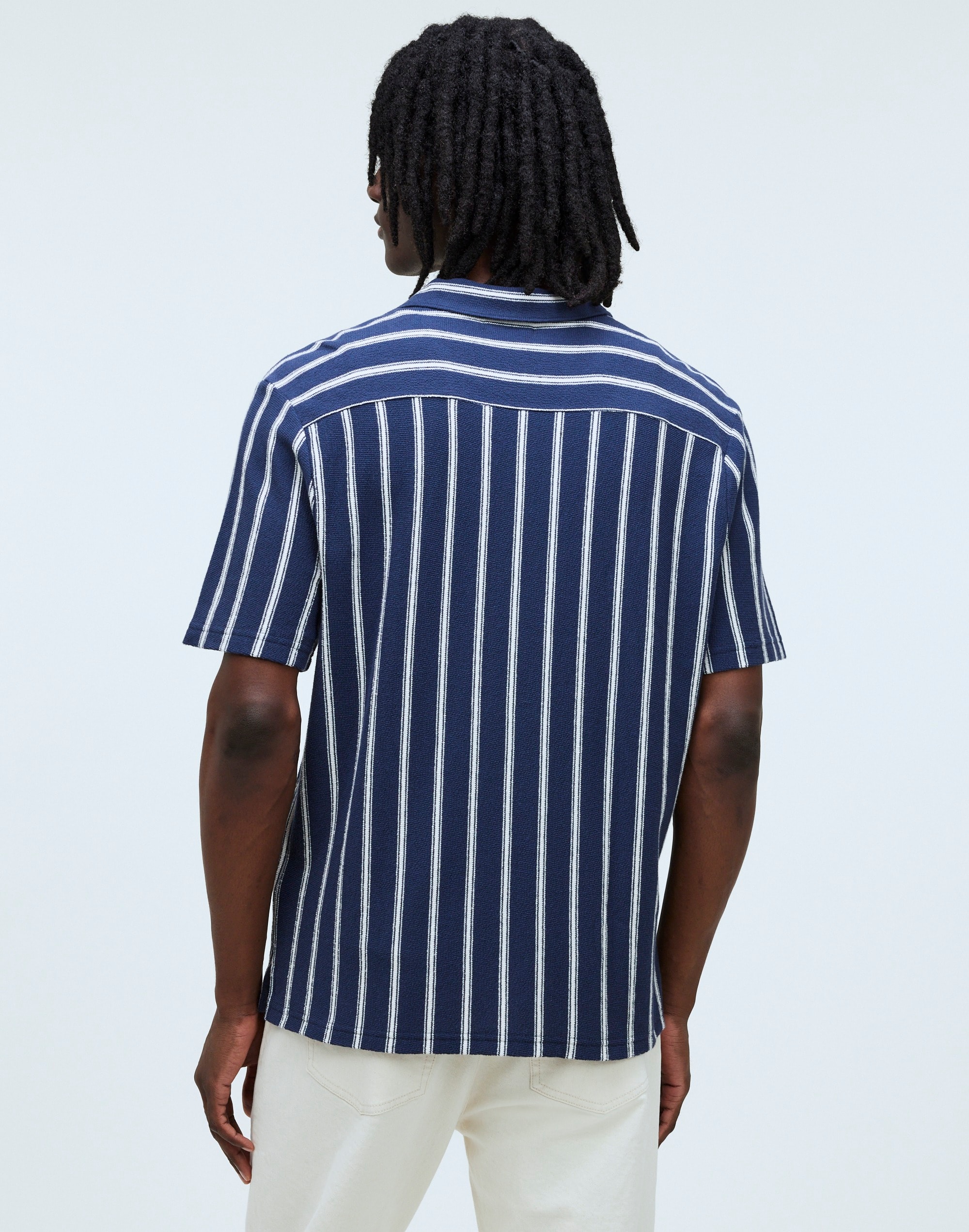 Easy Short-Sleeve Shirt in Stripe Jacquard