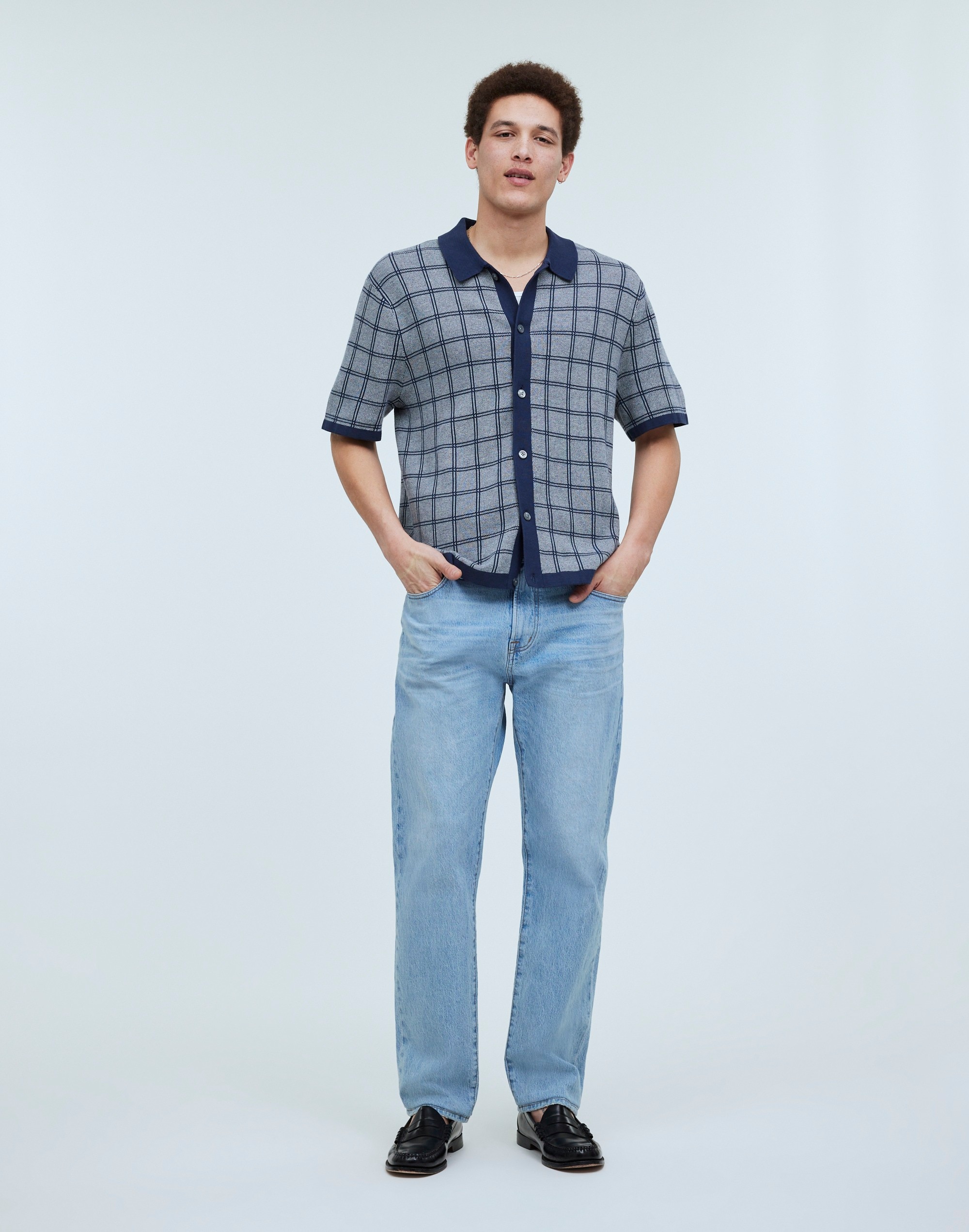 Button-Up Sweater Polo Shirt in Plaid