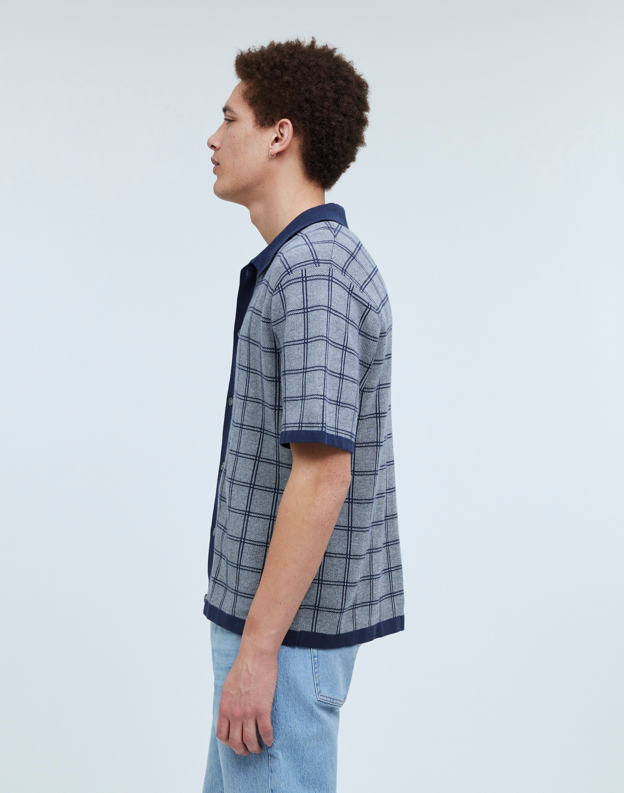 Button-Up Sweater Polo Shirt in Plaid