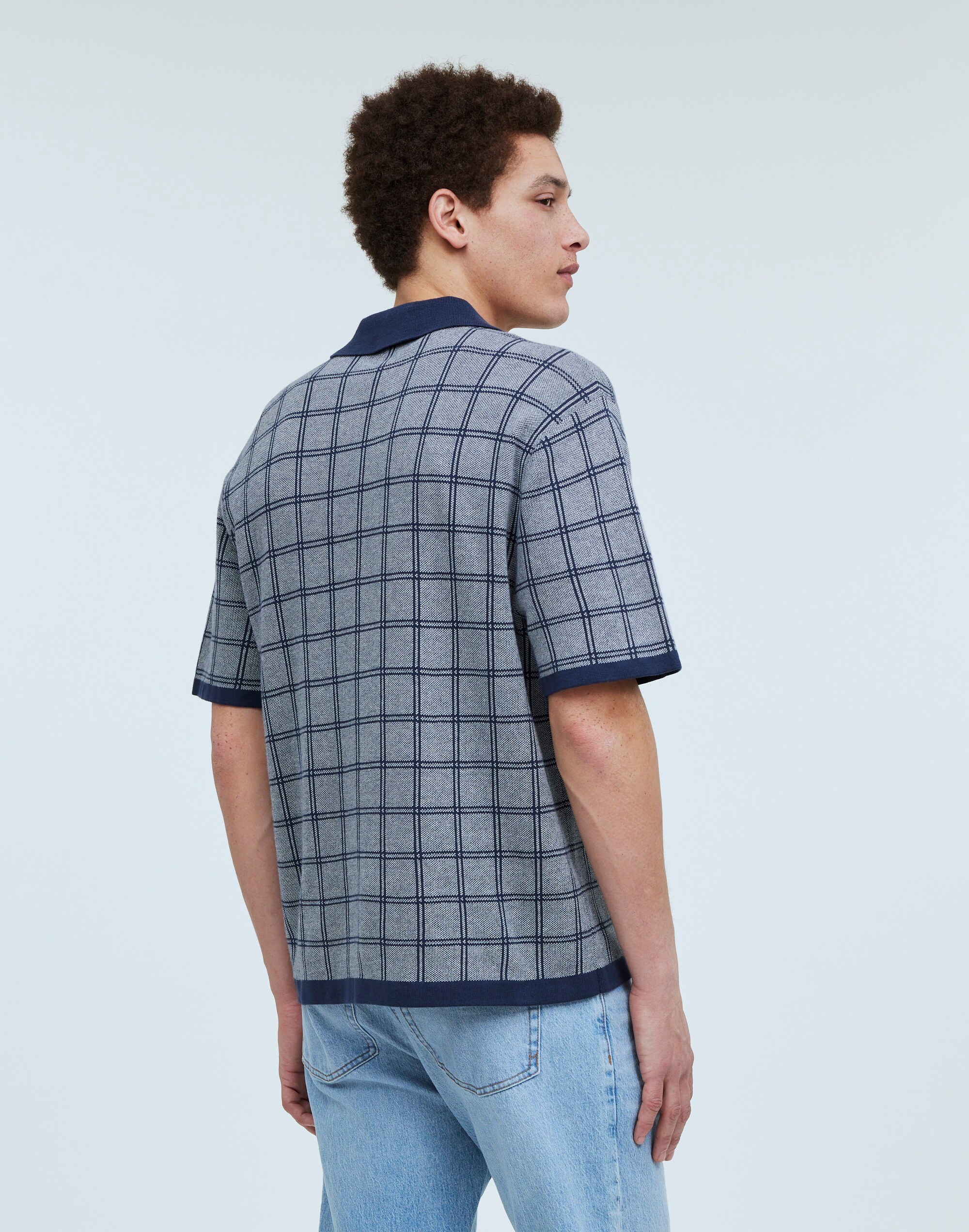 Button-Up Sweater Polo Shirt in Plaid