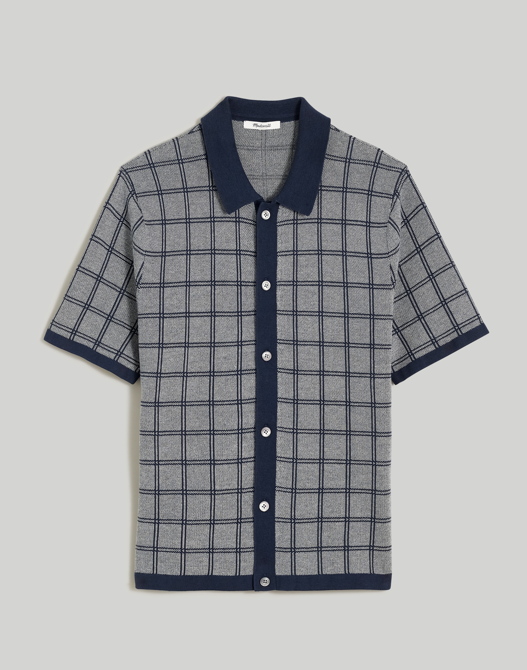 Button-Up Sweater Polo Shirt in Plaid