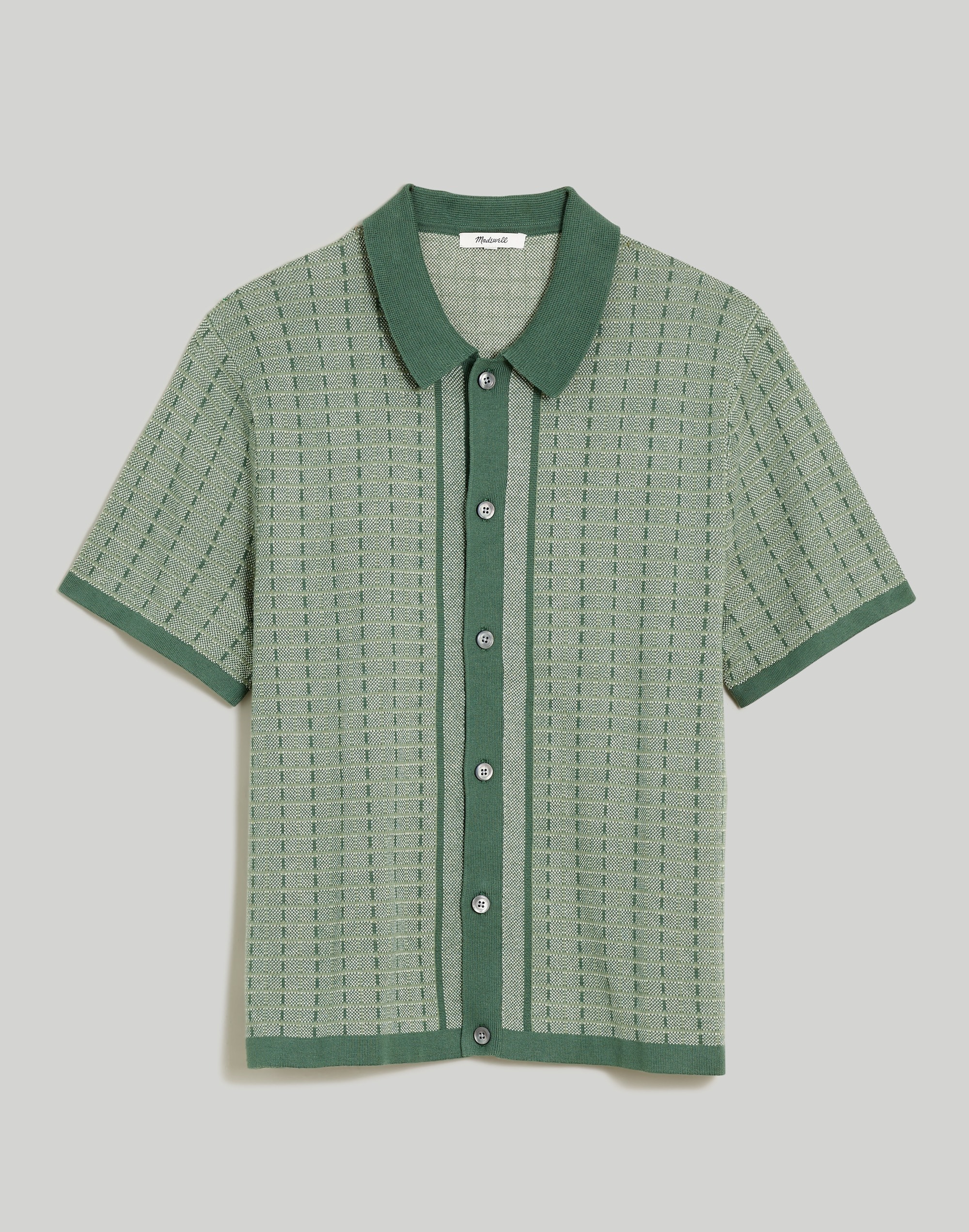 Button-Up Sweater Polo Shirt in Plaid Stripe