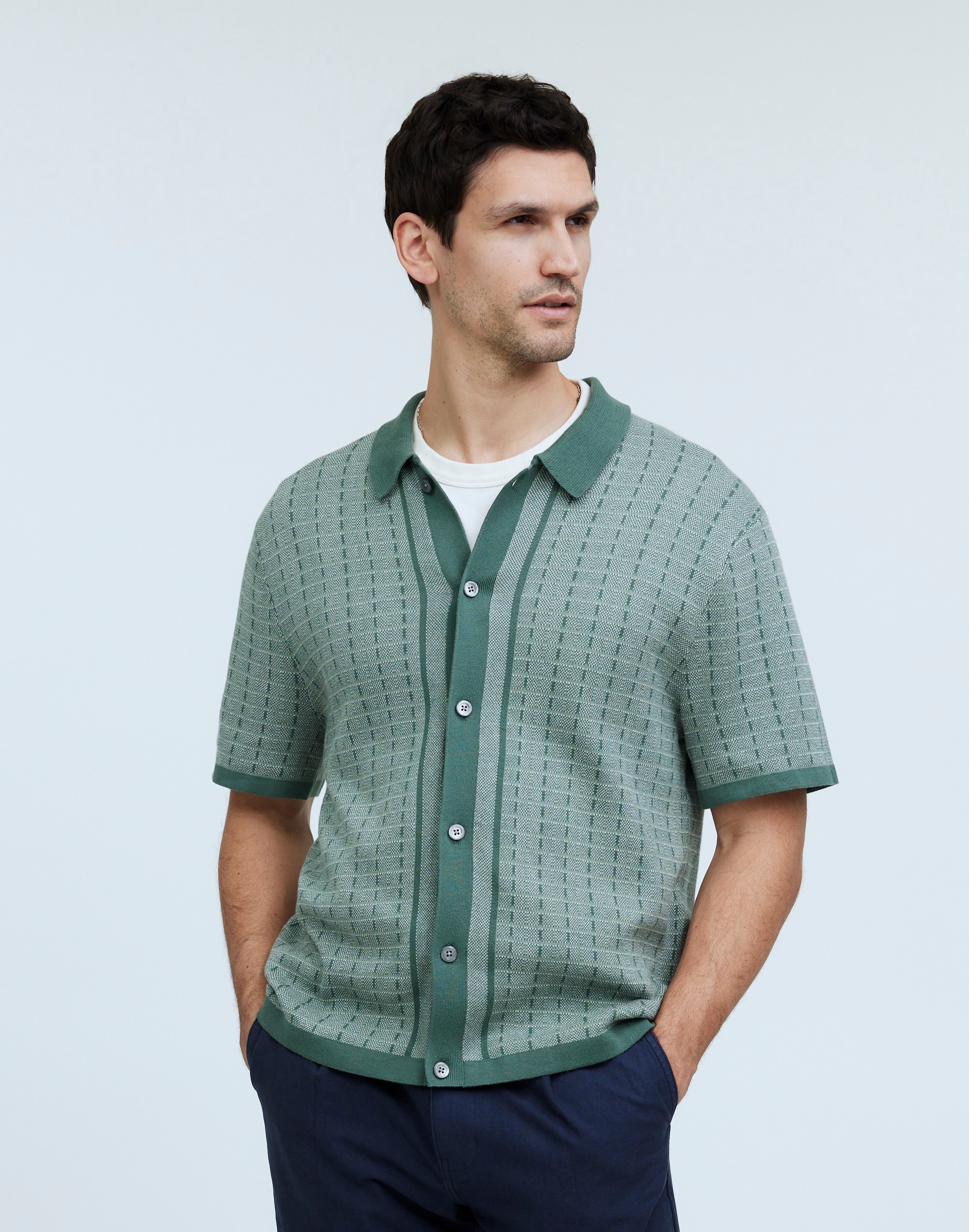 Mw Button-up Sweater Polo Shirt In Shaded Grove