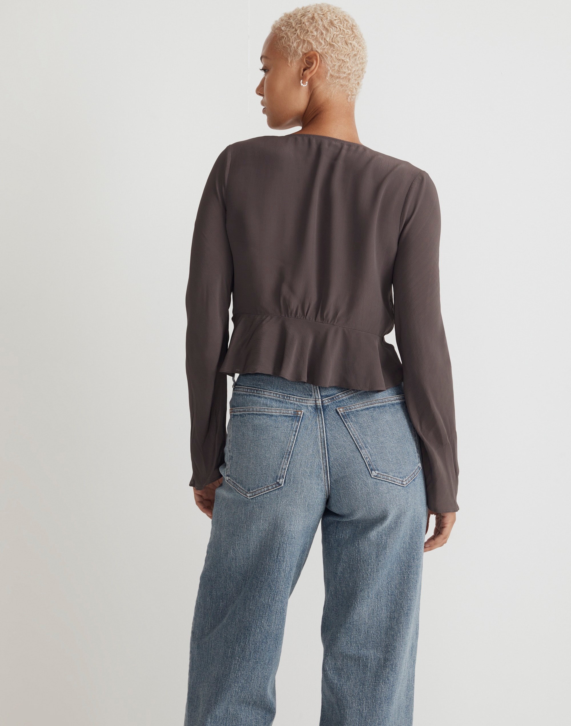 Long-Sleeve Peplum Top