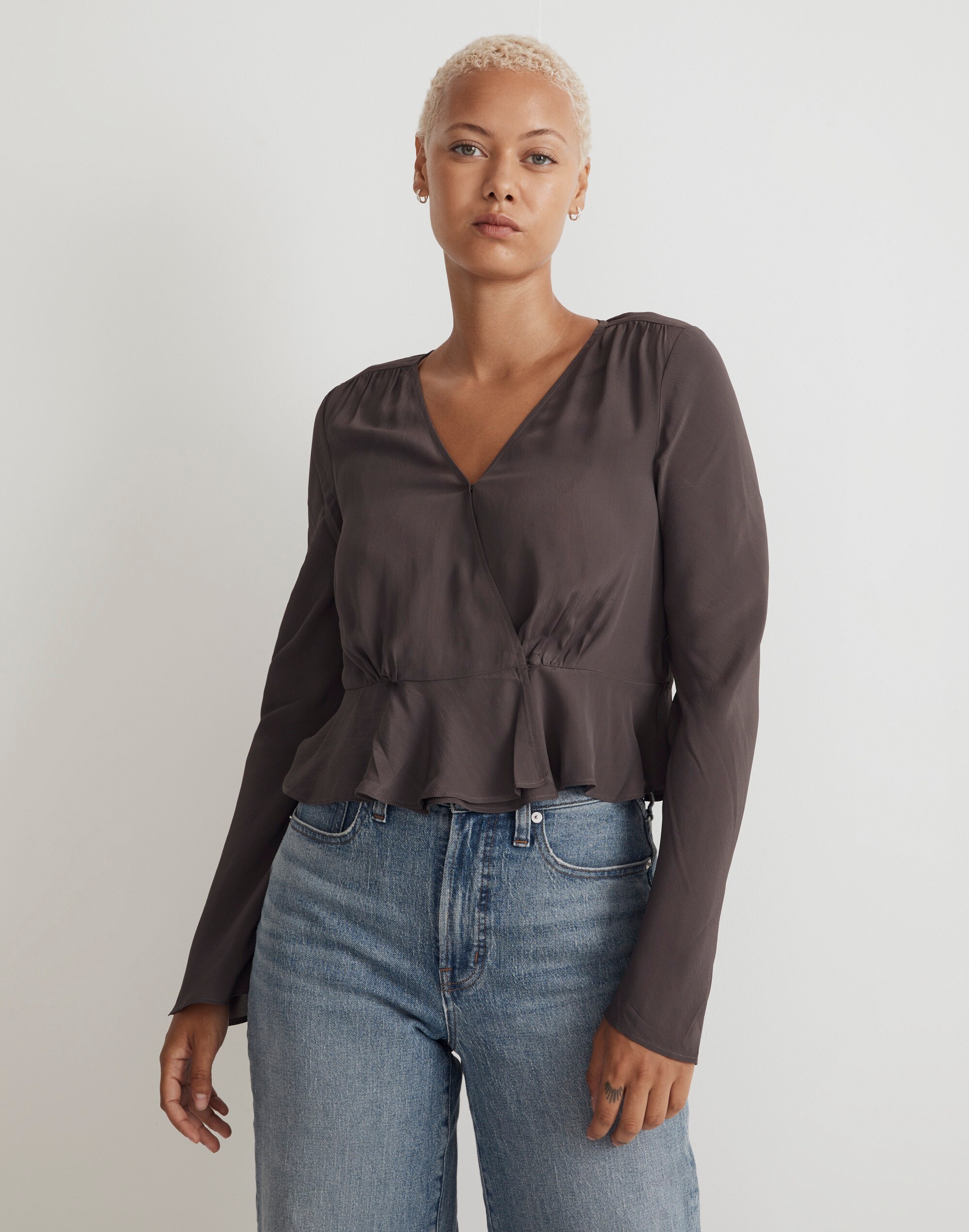 Long-Sleeve Peplum Top