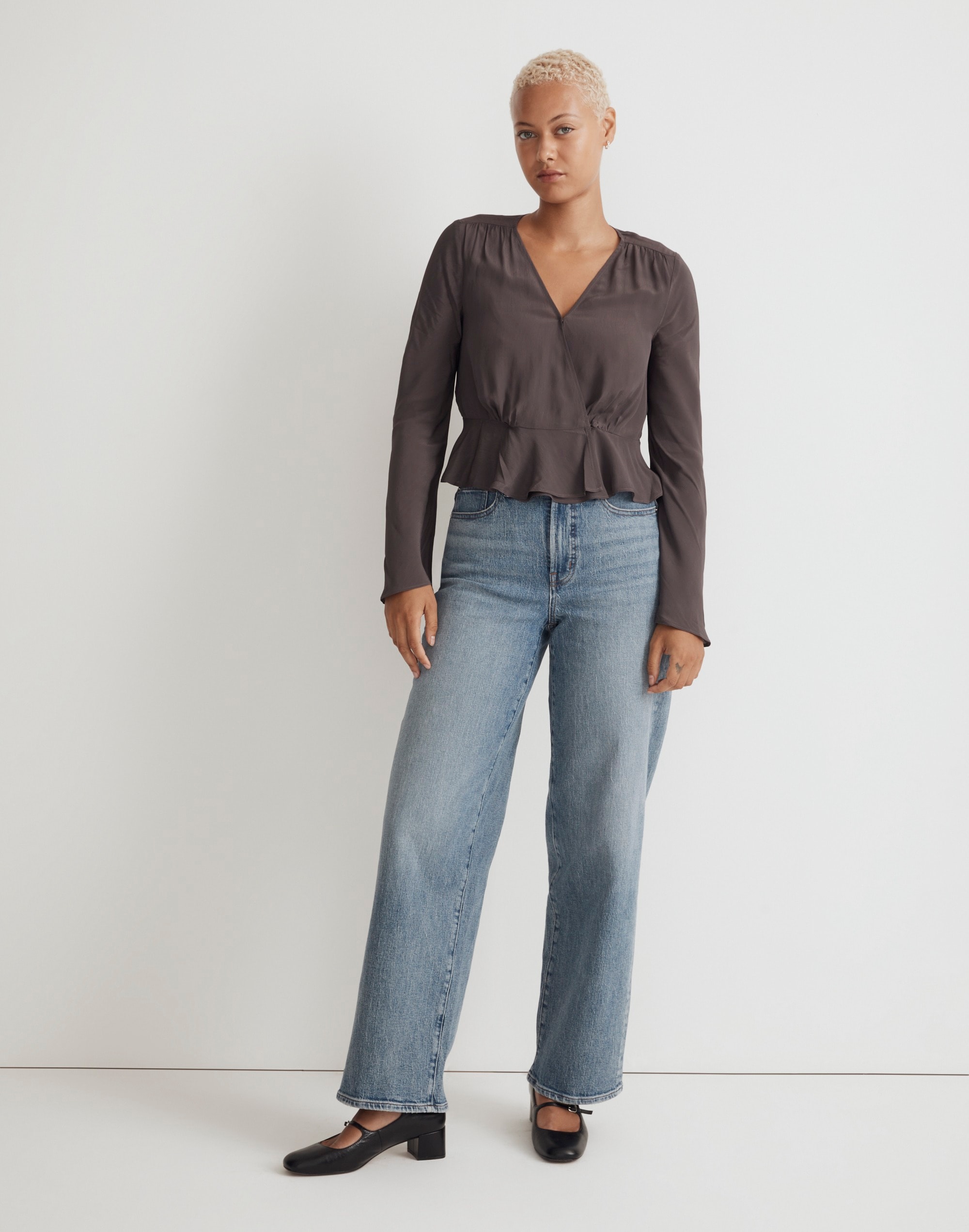 Long-Sleeve Peplum Top