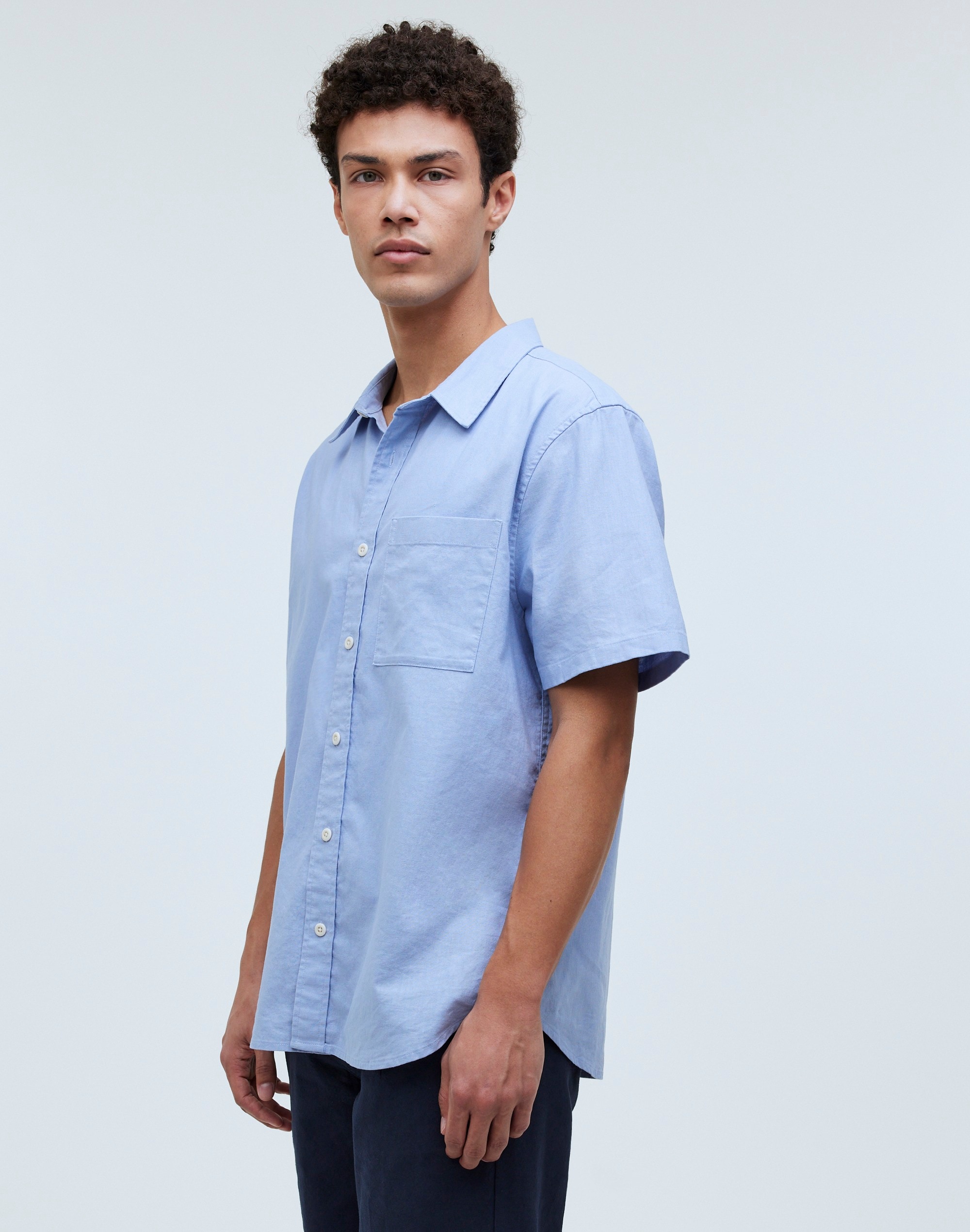Perfect Short-Sleeve Shirt in Hemp-Cotton Blend