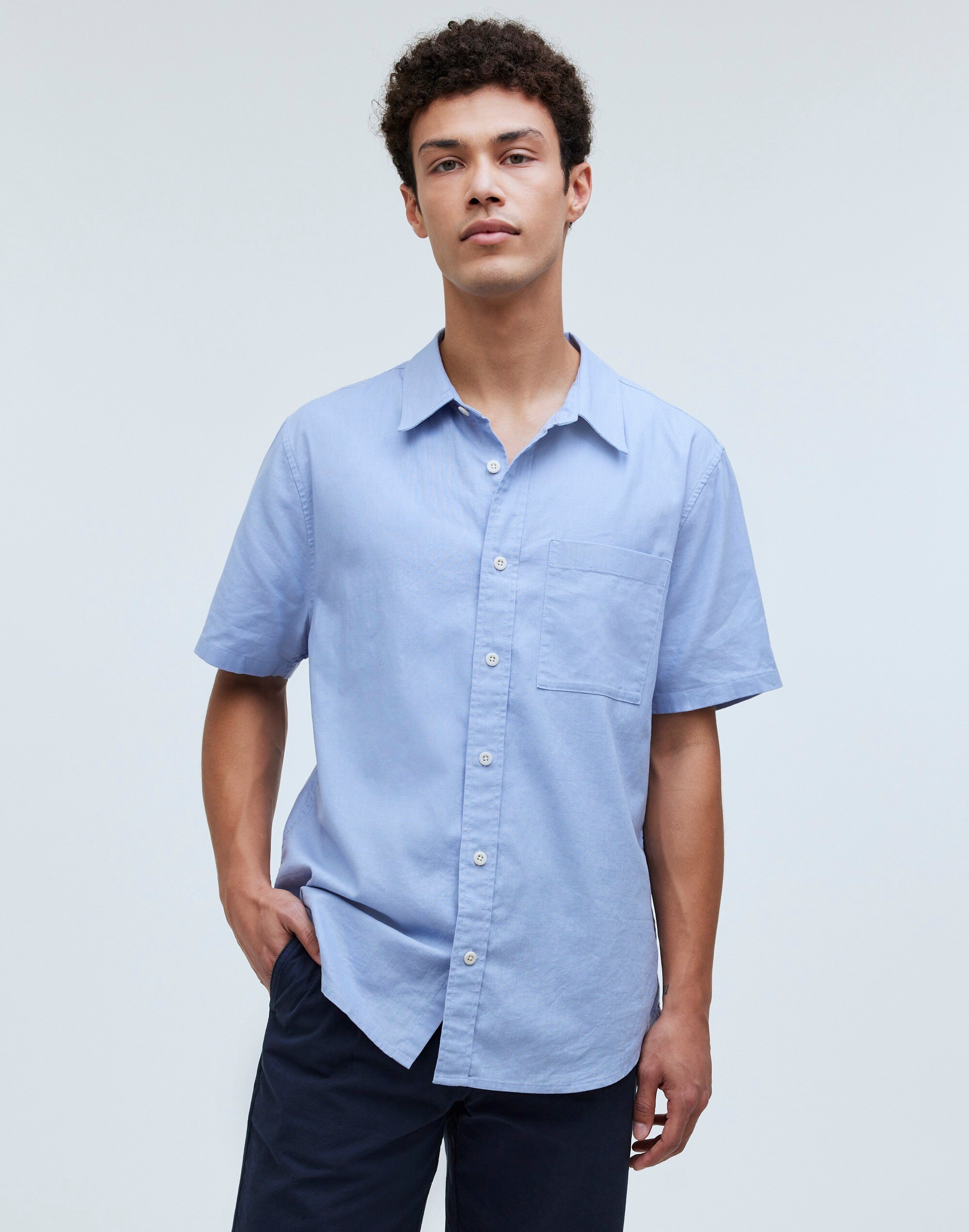 Perfect Short-Sleeve Shirt in Hemp-Cotton Blend