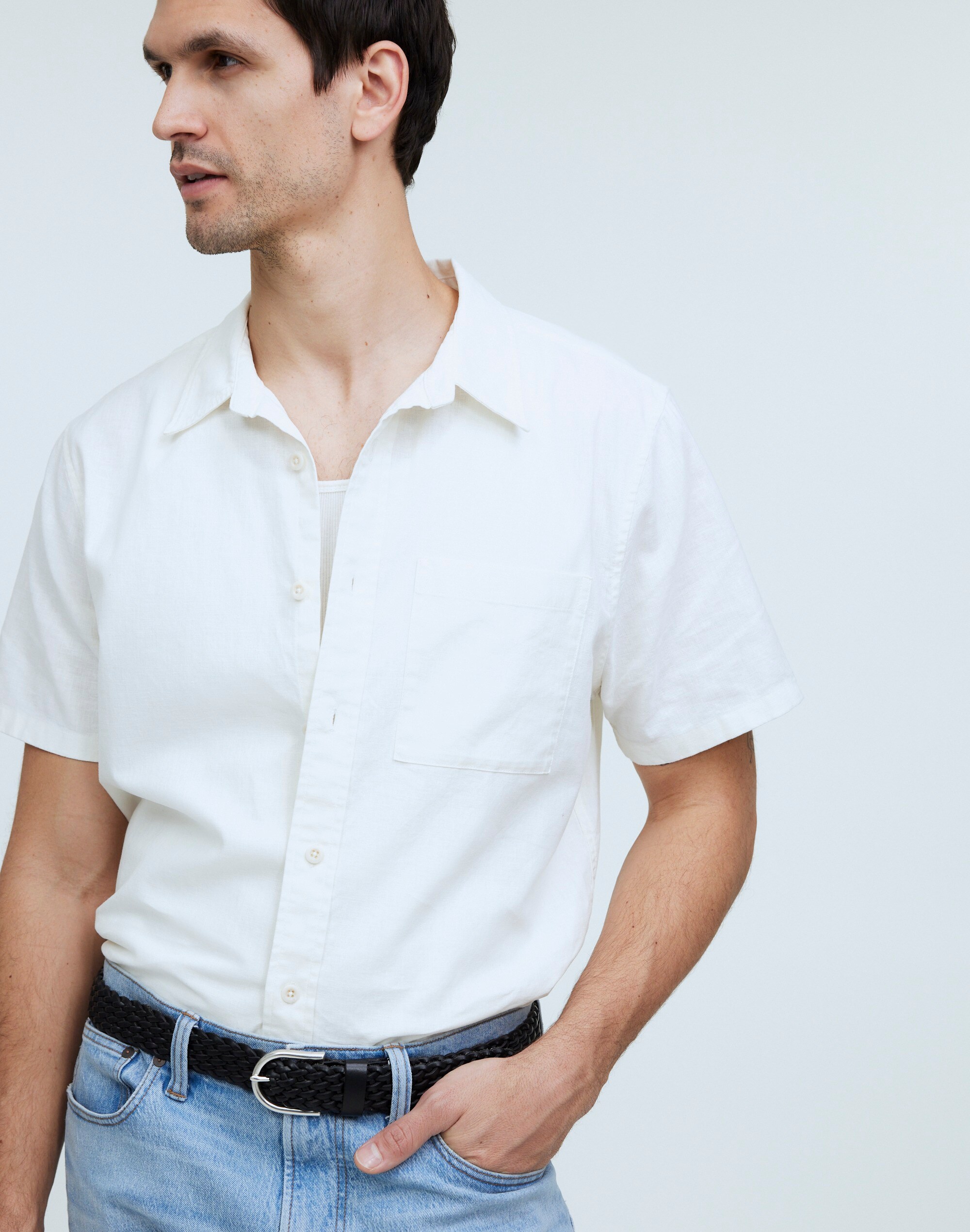 Perfect Short-Sleeve Shirt in Hemp-Cotton Blend