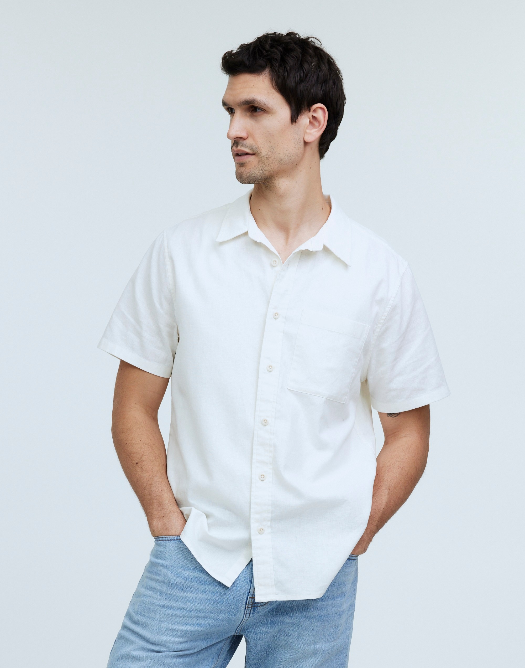 Perfect Short-Sleeve Shirt in Hemp-Cotton Blend