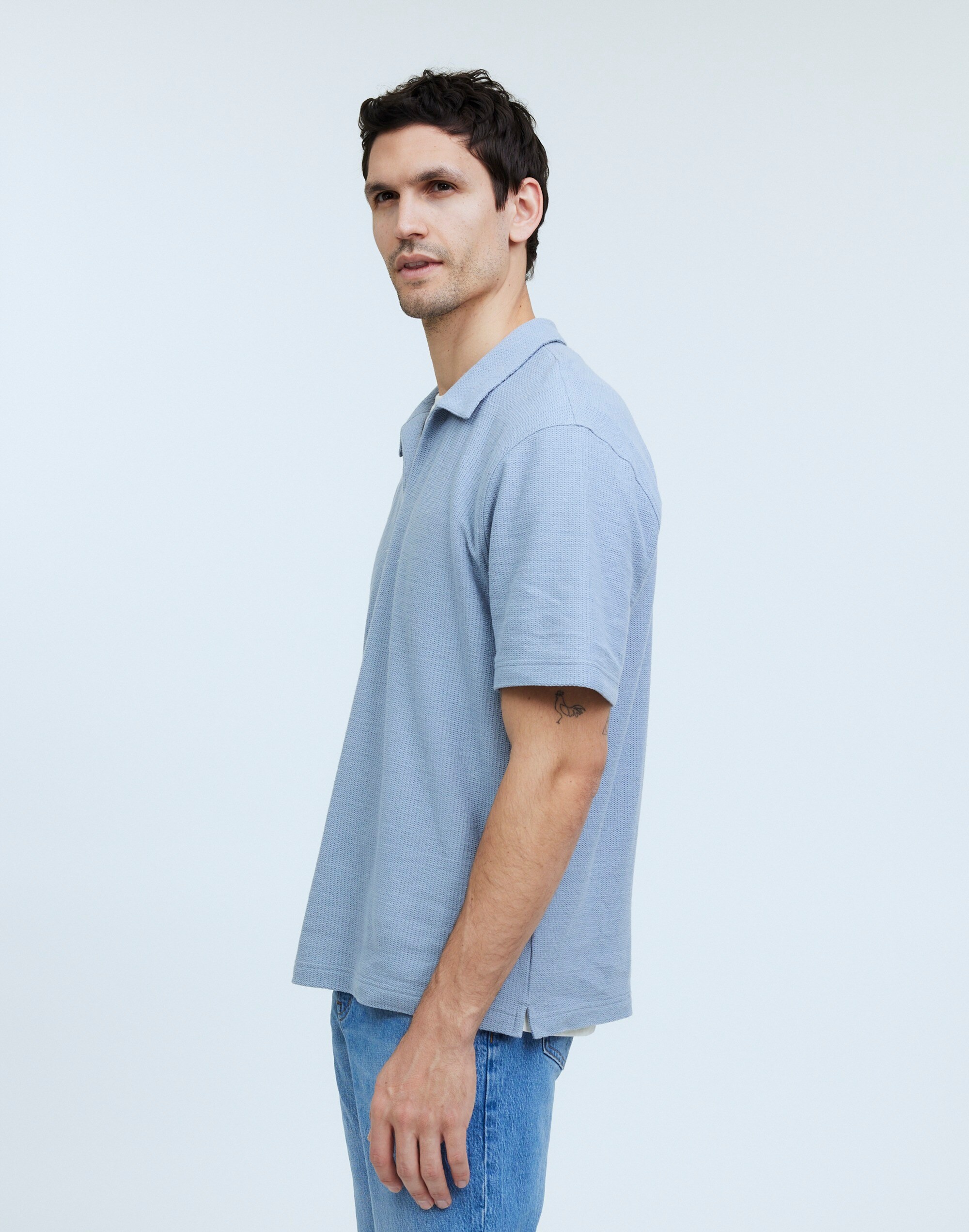Johnny-Collar Knit Polo Shirt