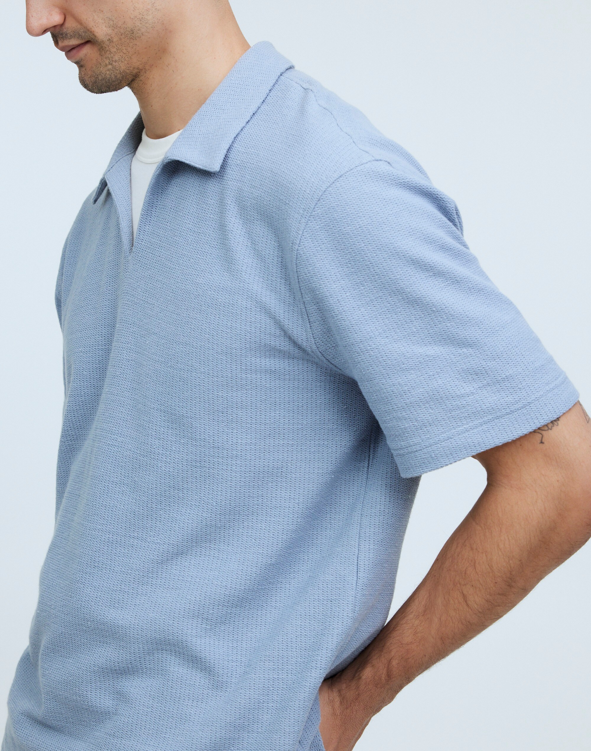 Johnny-Collar Knit Polo Shirt