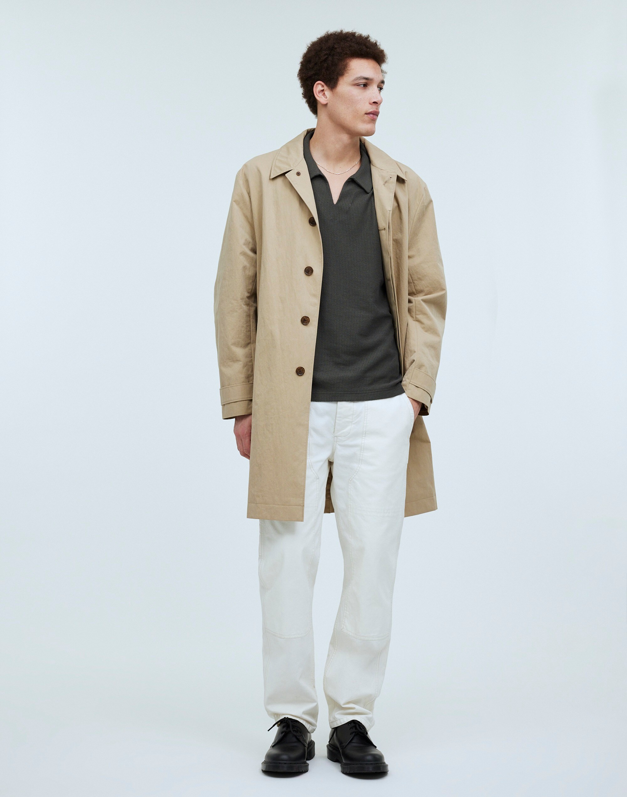 Johnny-Collar Knit Polo Shirt