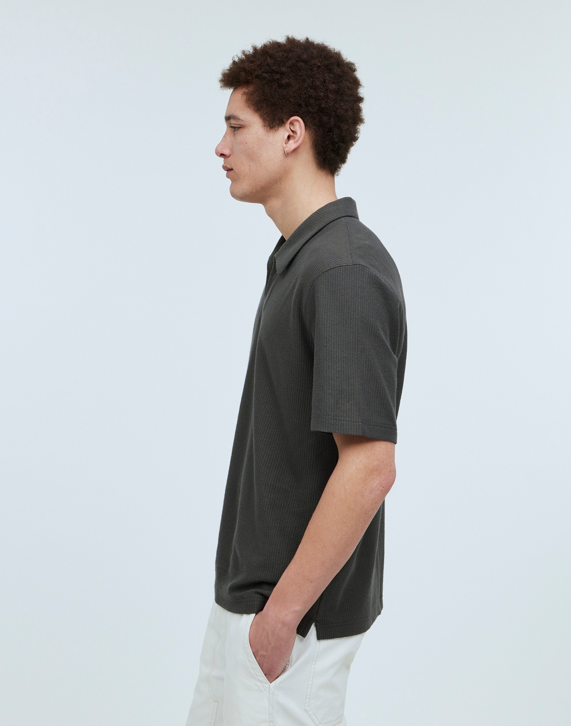 Johnny-Collar Knit Polo Shirt