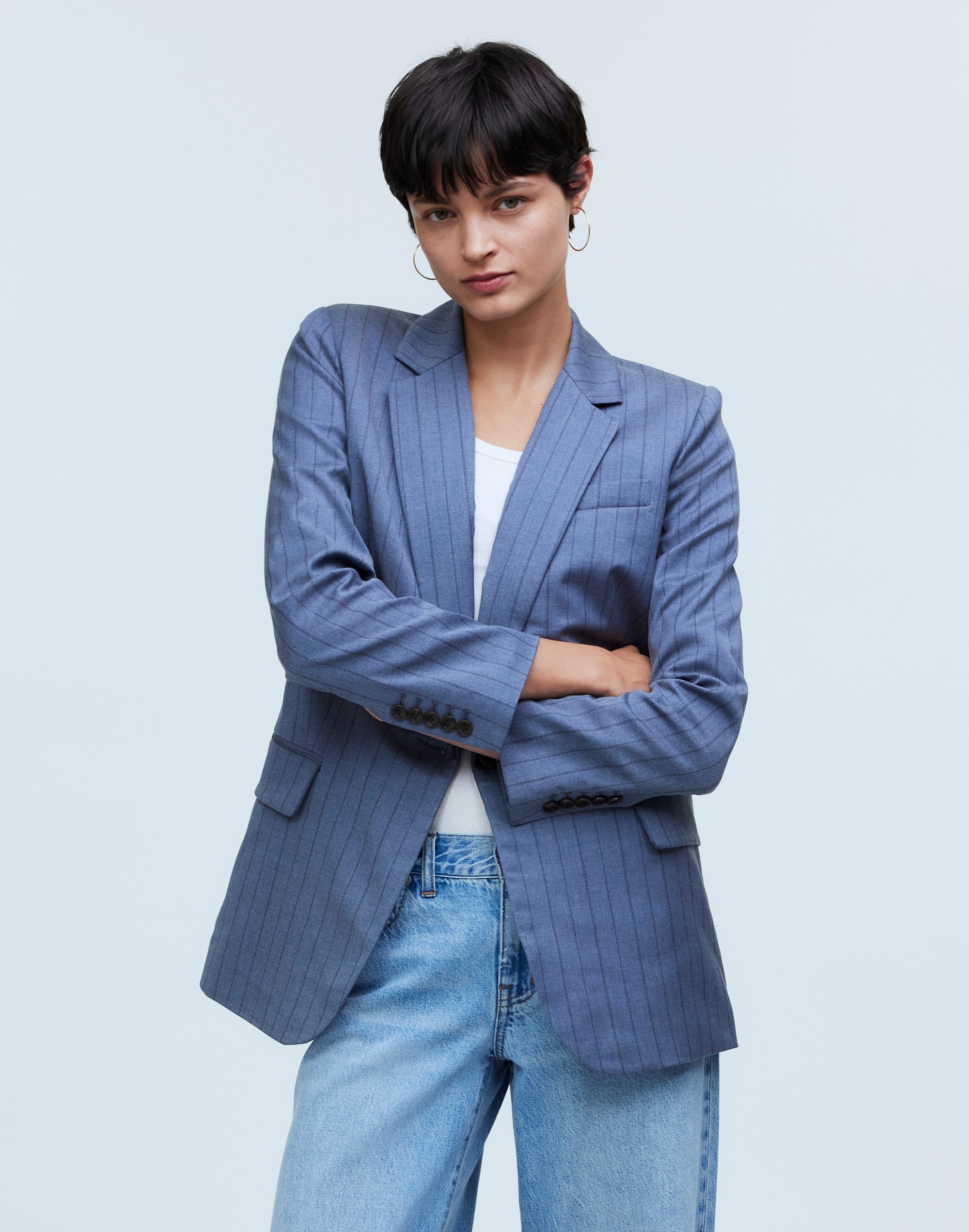 Single-Breasted Blazer in Yarn-Dyed Pinstripe