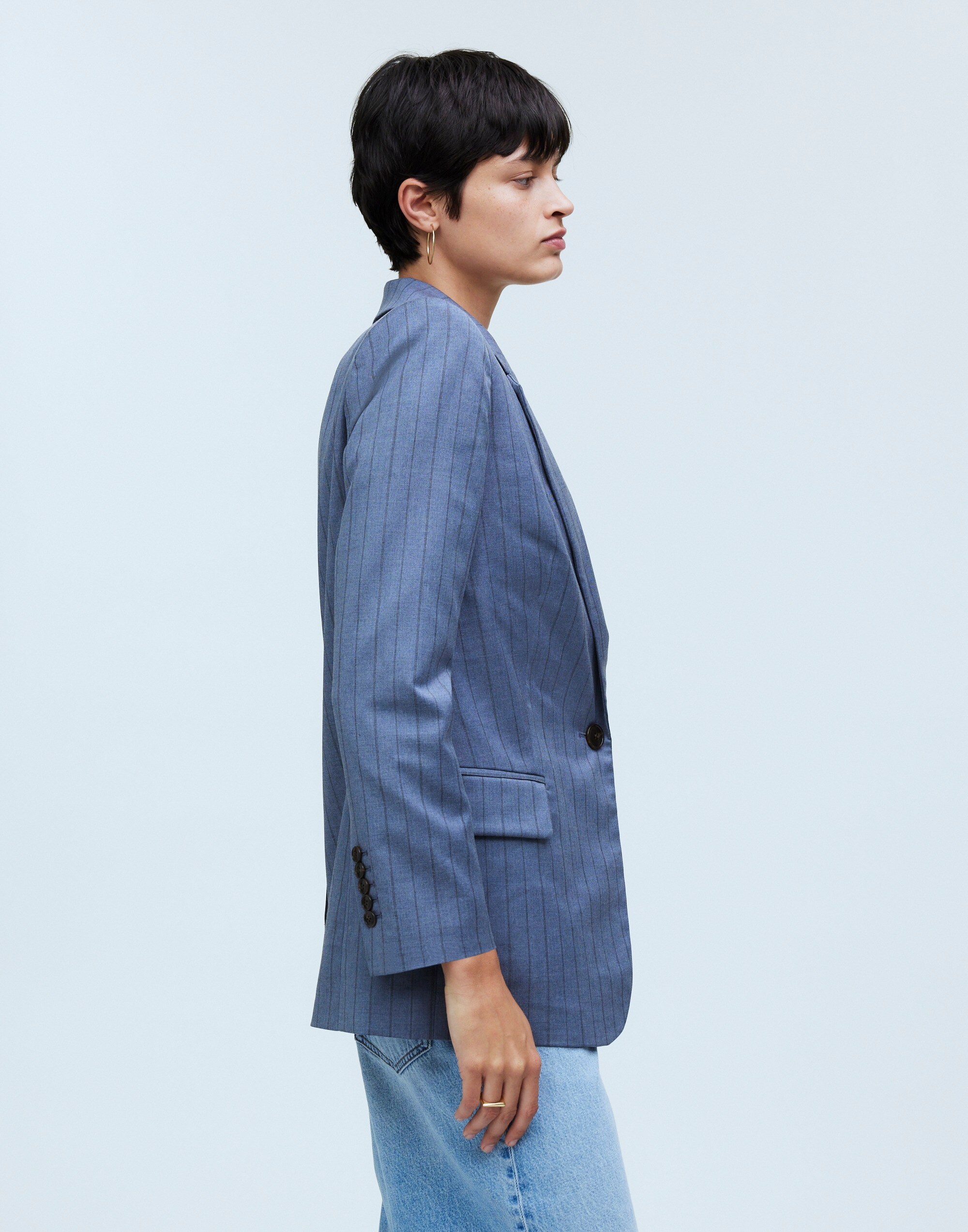 Single-Breasted Blazer in Yarn-Dyed Pinstripe
