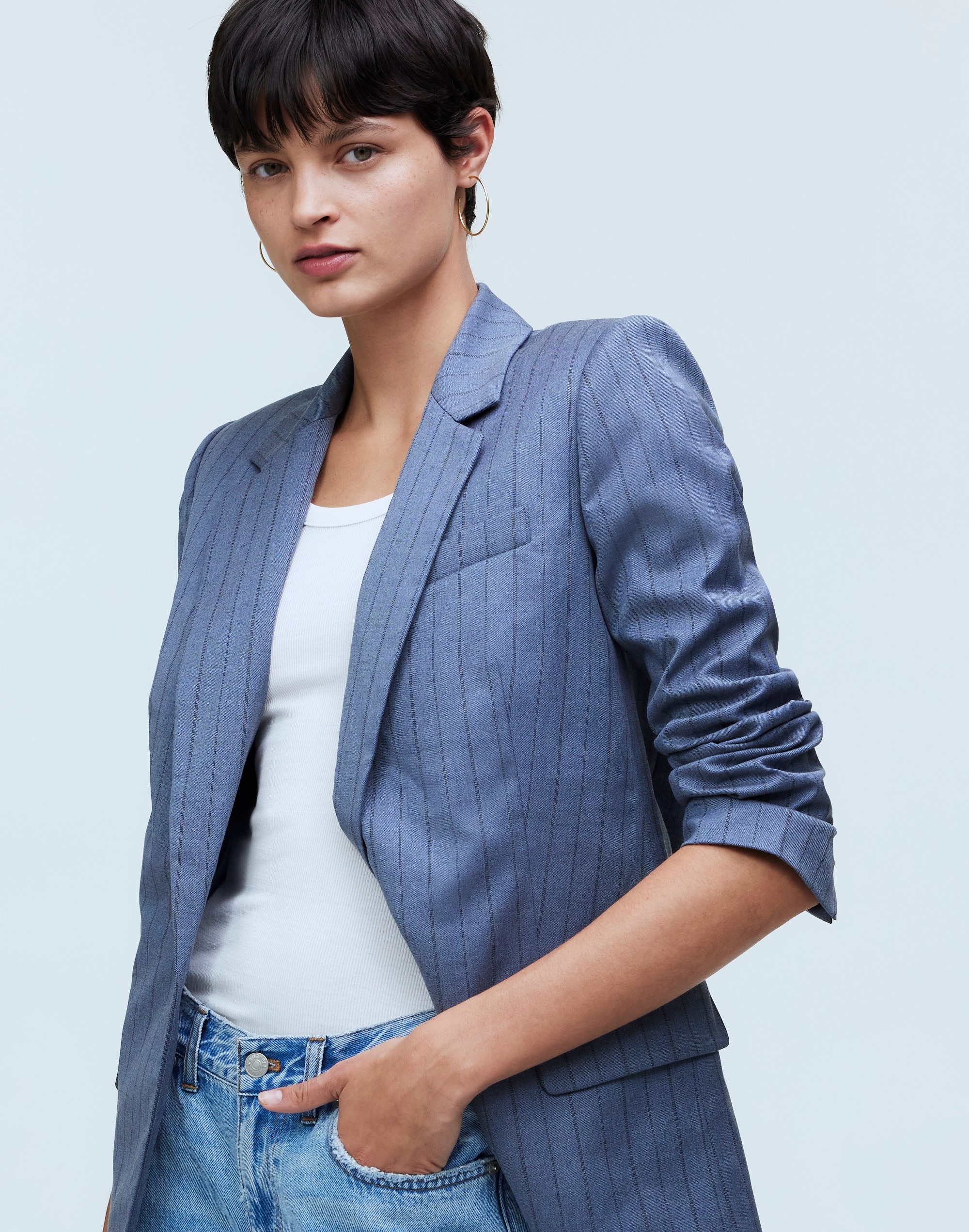 Single-Breasted Blazer in Yarn-Dyed Pinstripe