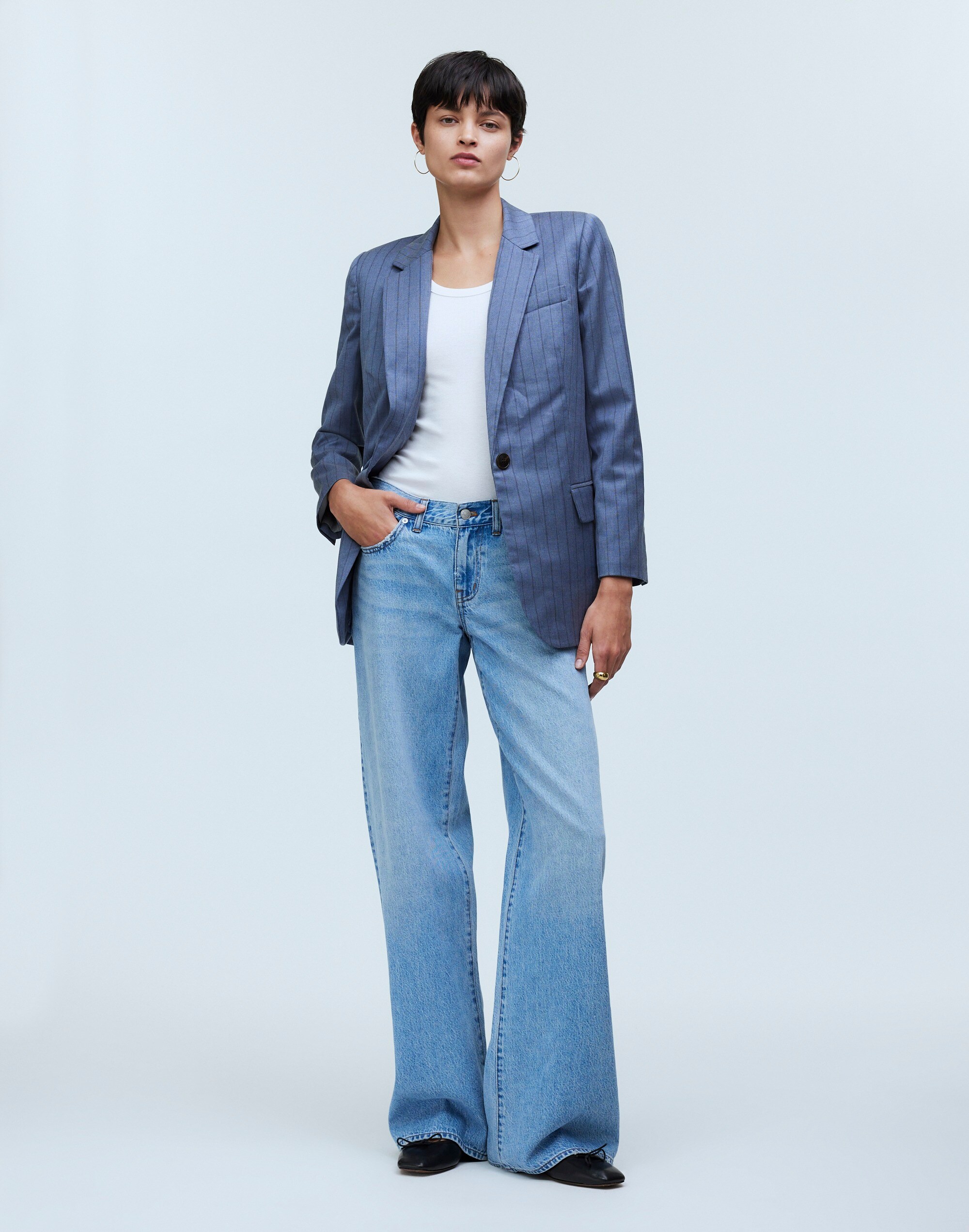 single-breasted blazer in yarn-dyed pinstripe
