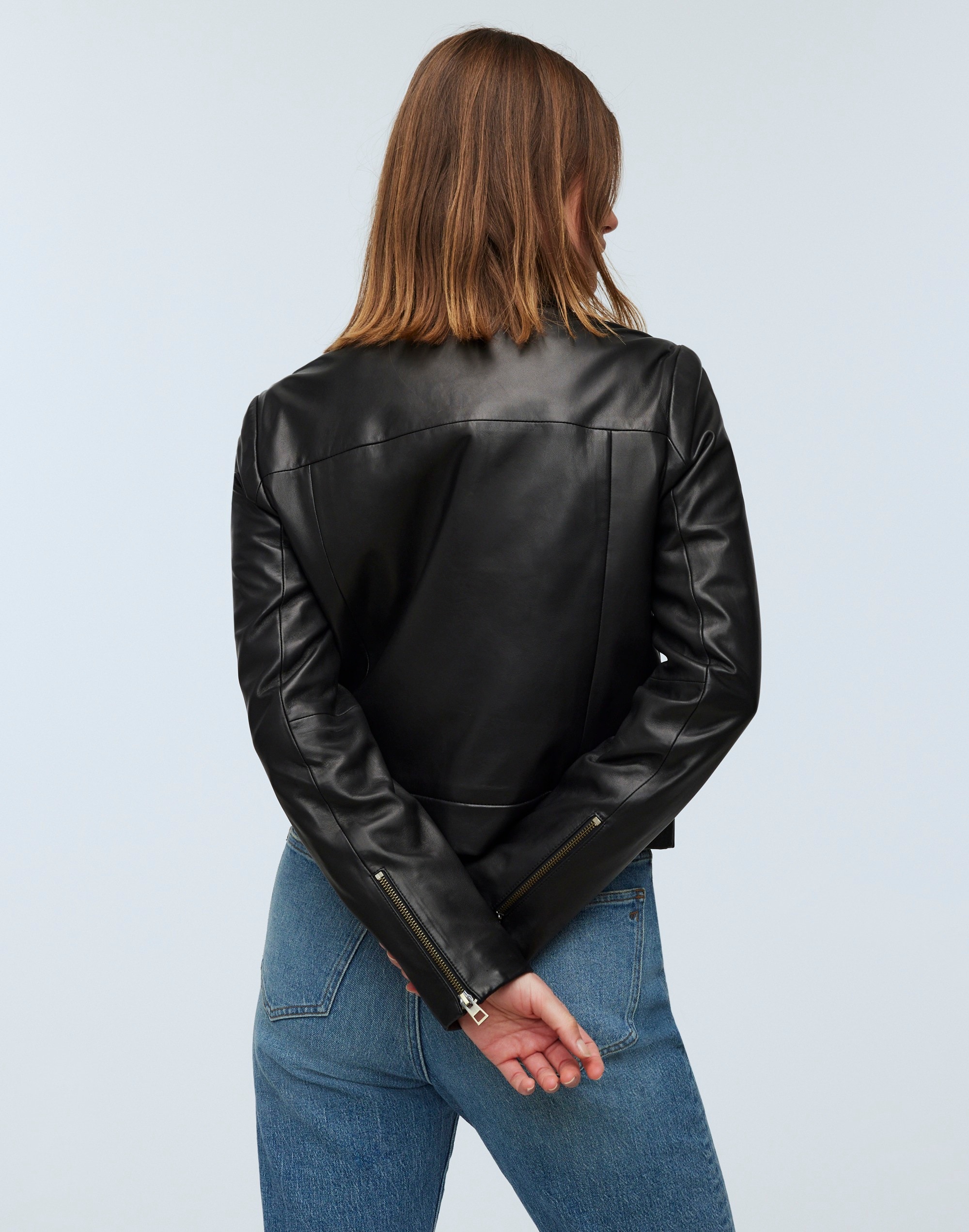 Shrunken Zip-Front Jacket Leather