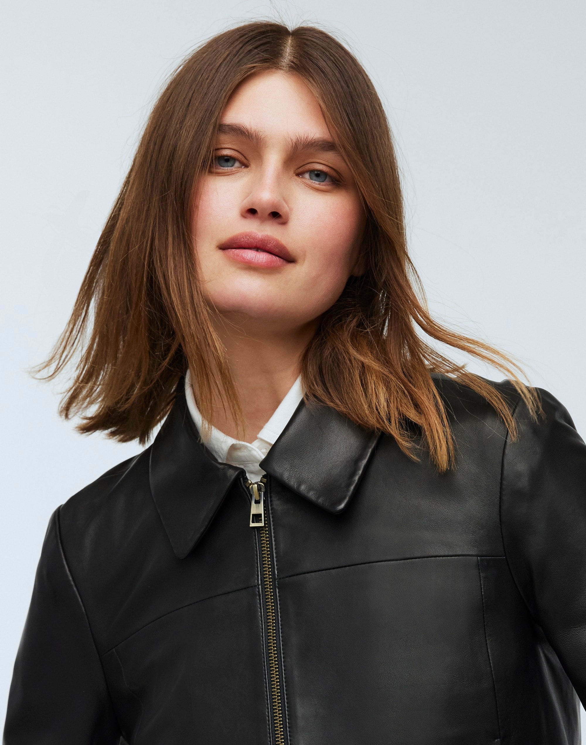 Shrunken Zip-Front Jacket Leather