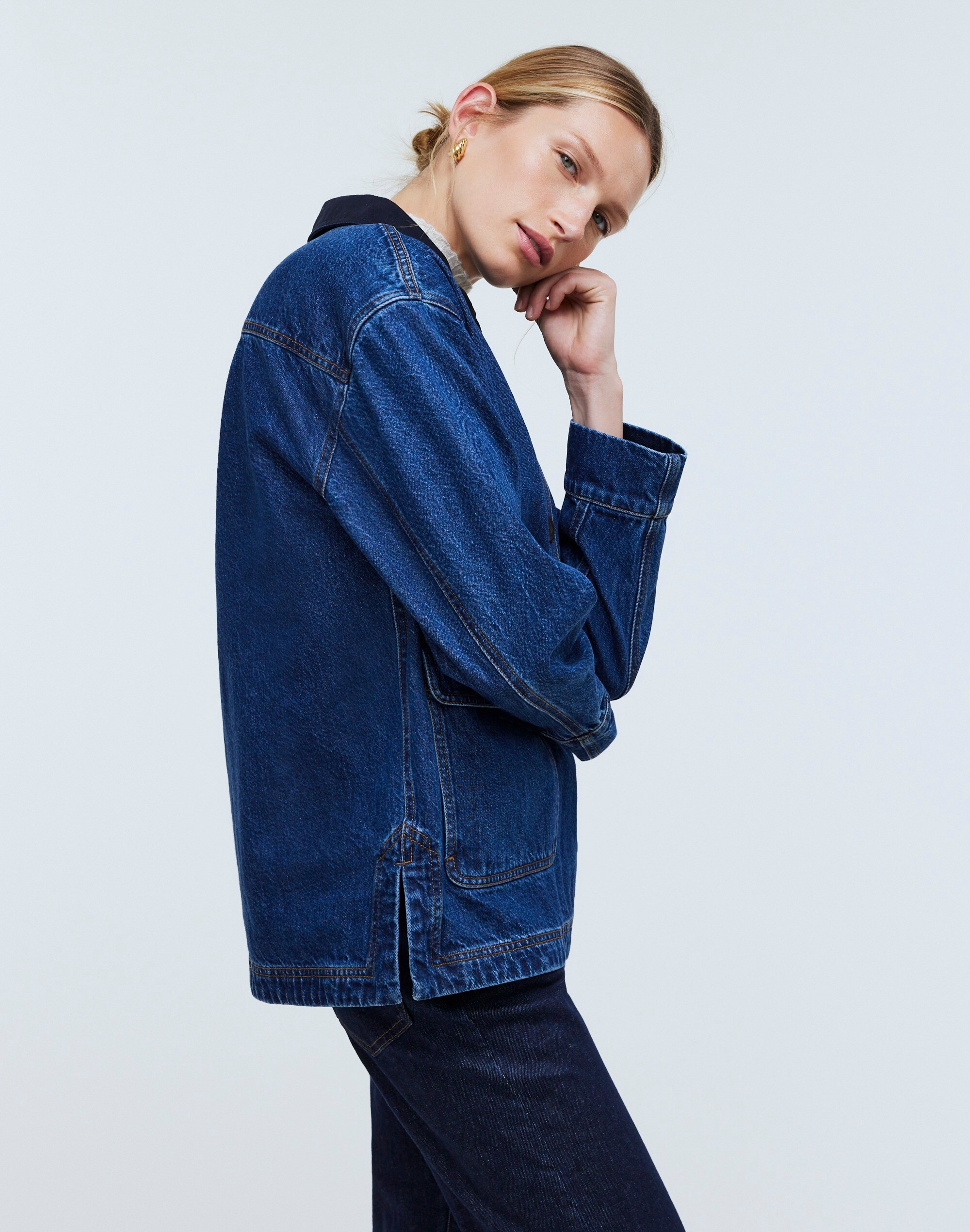 Denim Oversized Pullover Jacket in Willmont Wash