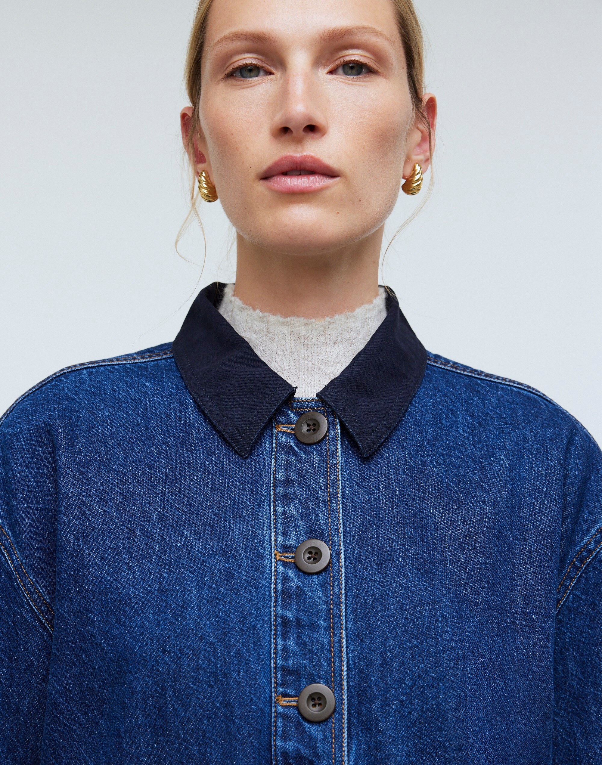 Denim Oversized Pullover Jacket in Willmont Wash