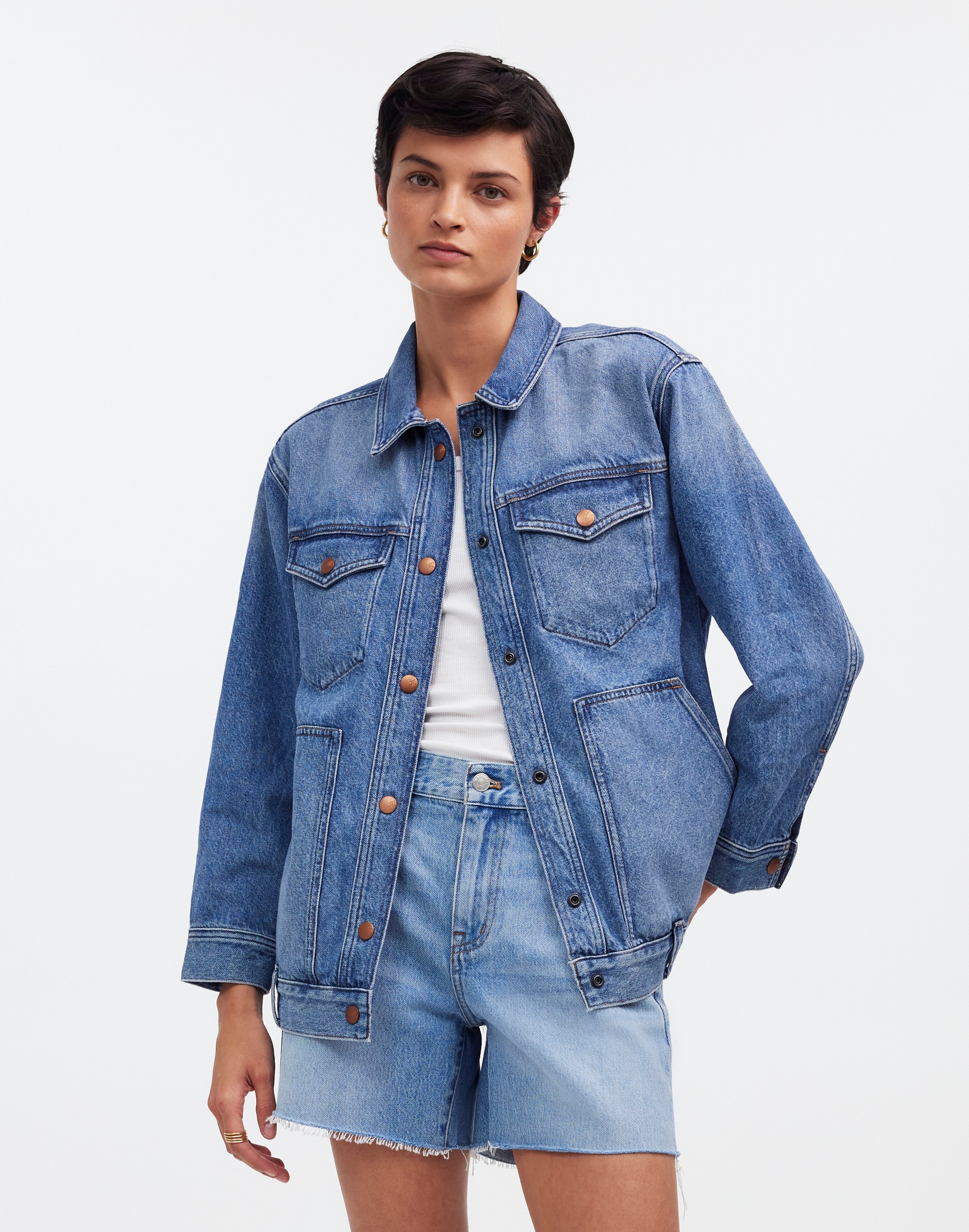 The Oversized Trucker Jean Jacket in Sentell Wash: Snap-Front Edition