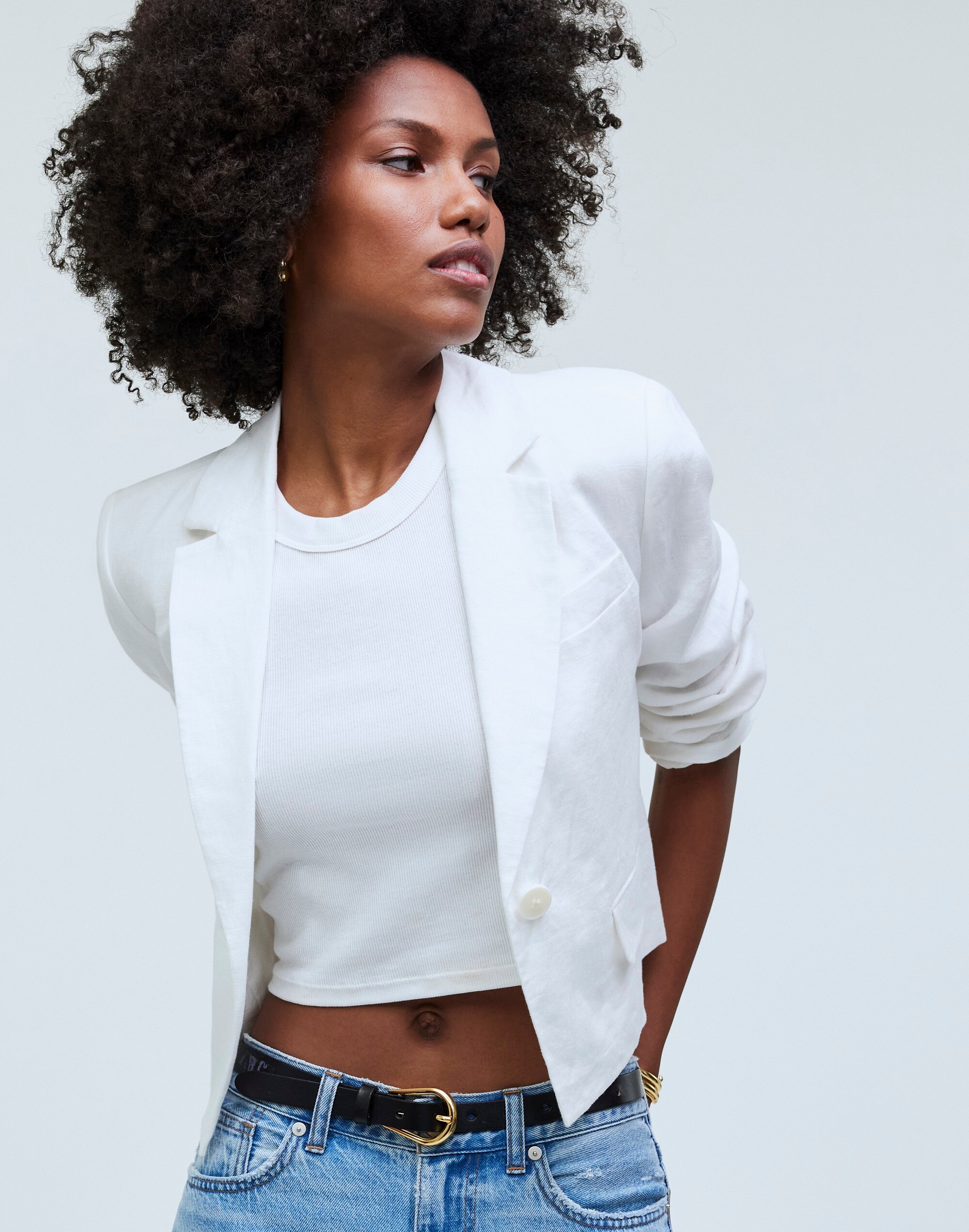 Cropped Blazer in 100% Linen