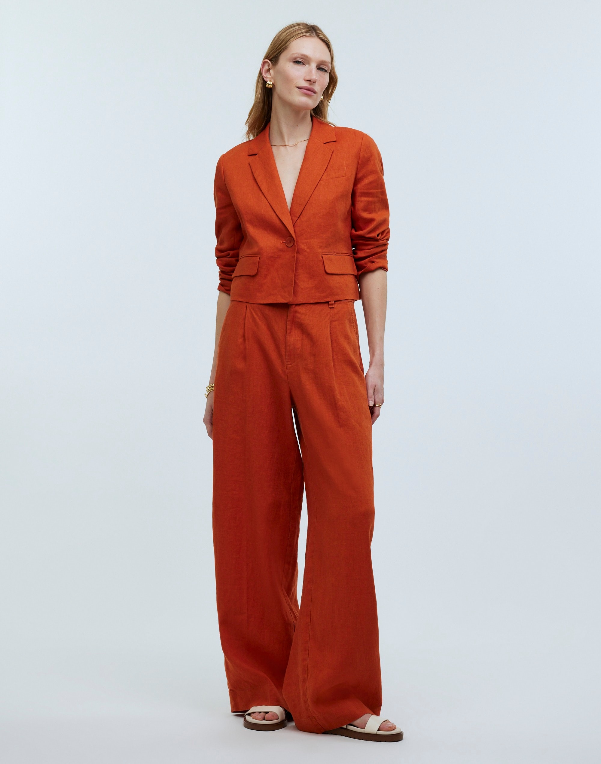 Cropped Blazer in 100% Linen