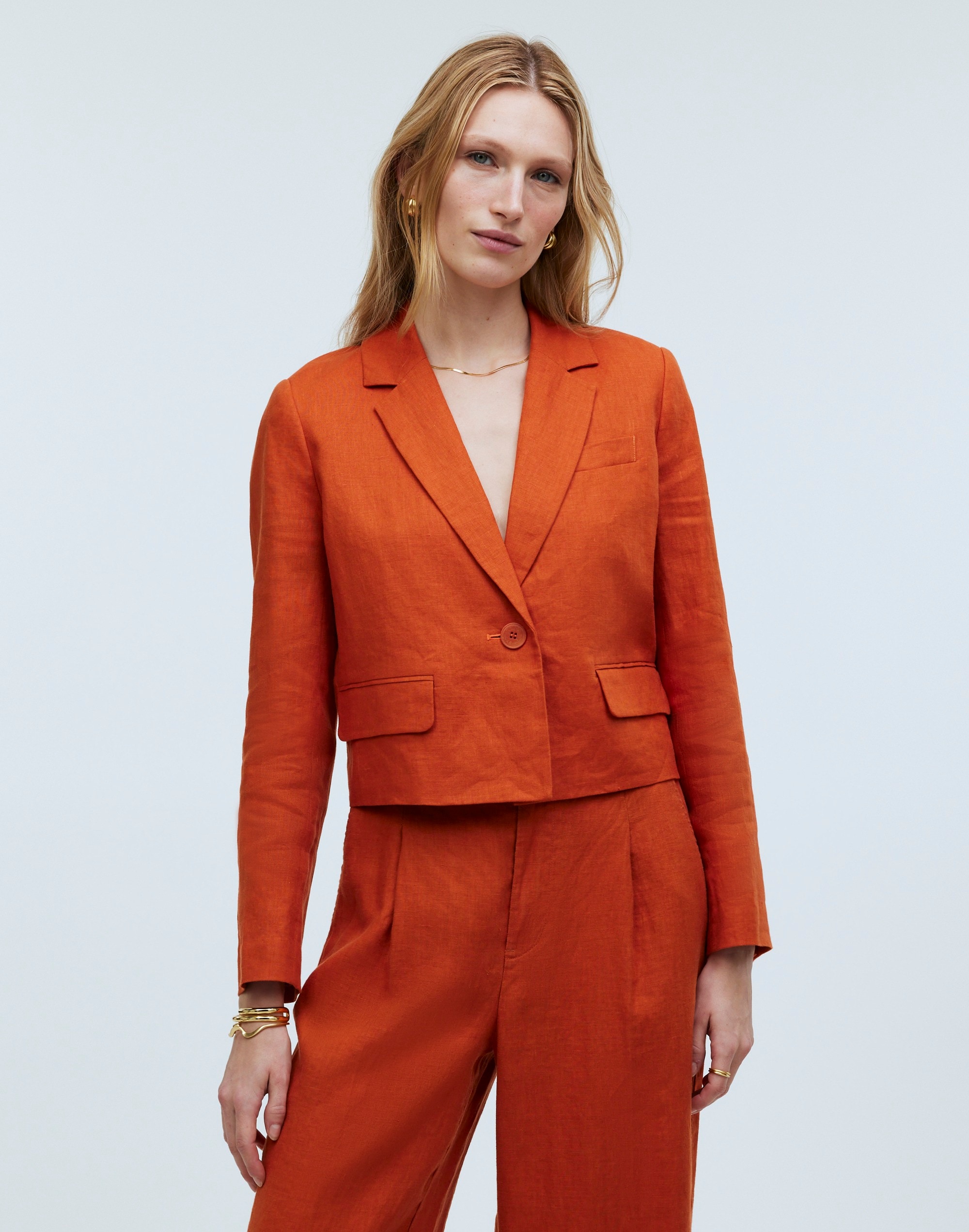 Cropped Blazer in 100% Linen