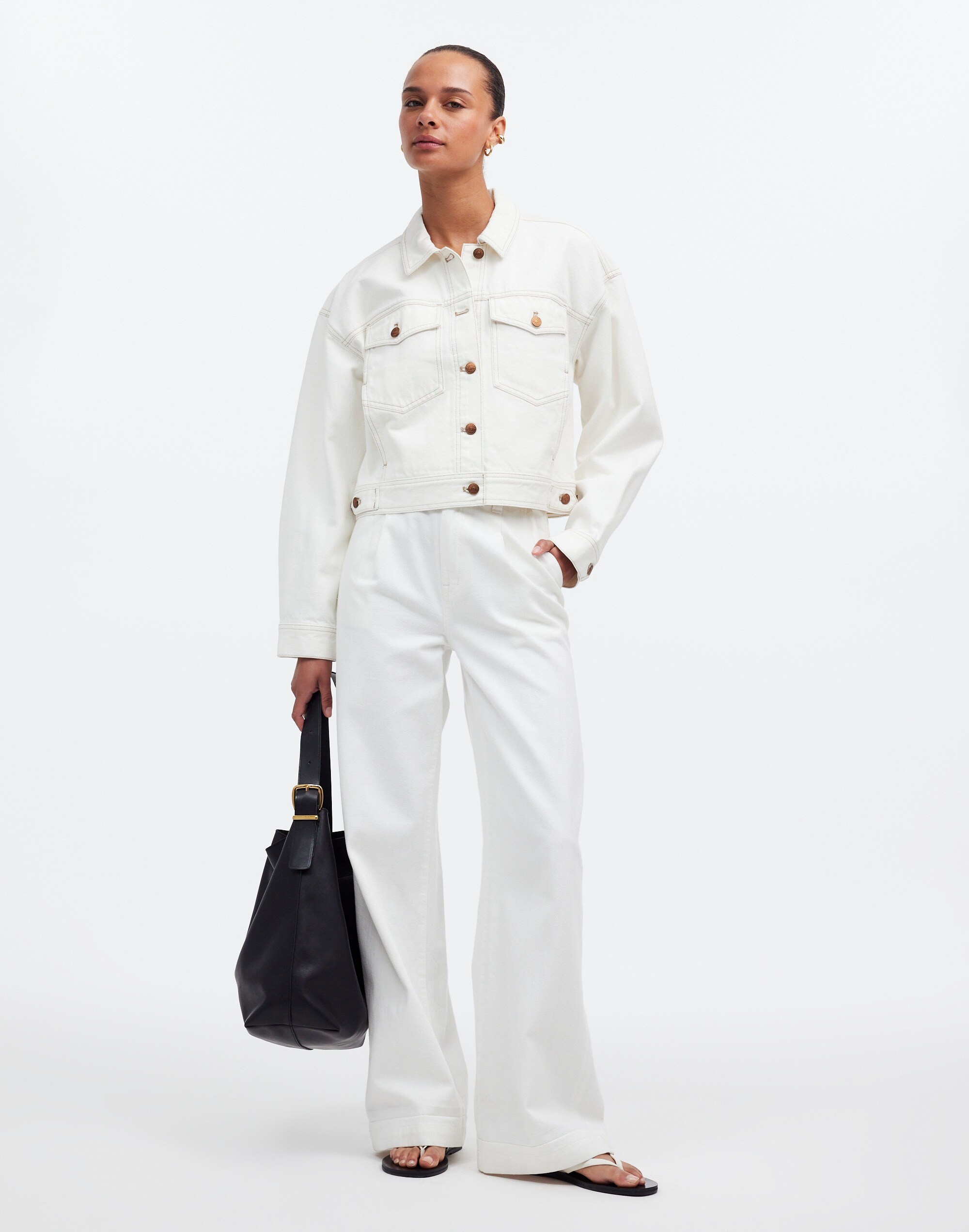 Shop Mw Button-front Denim Jacket In Tile White