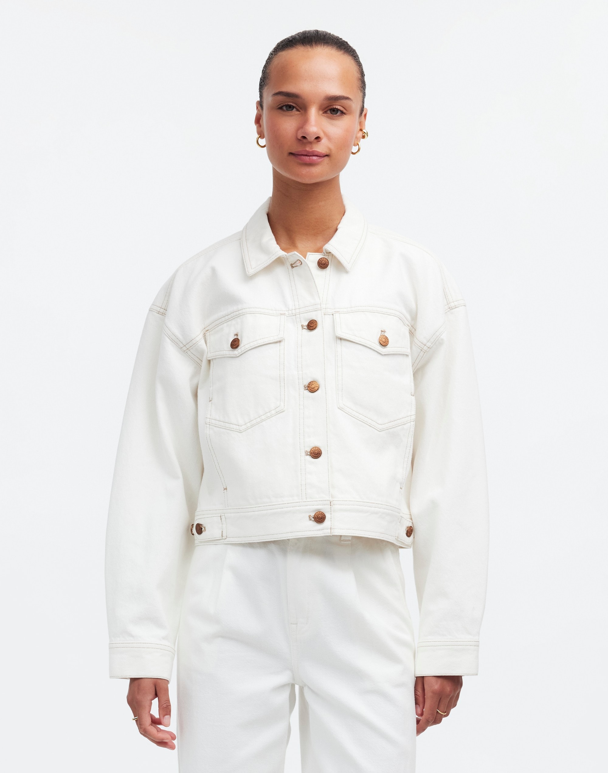 Mw Button-front Denim Jacket In Tile White