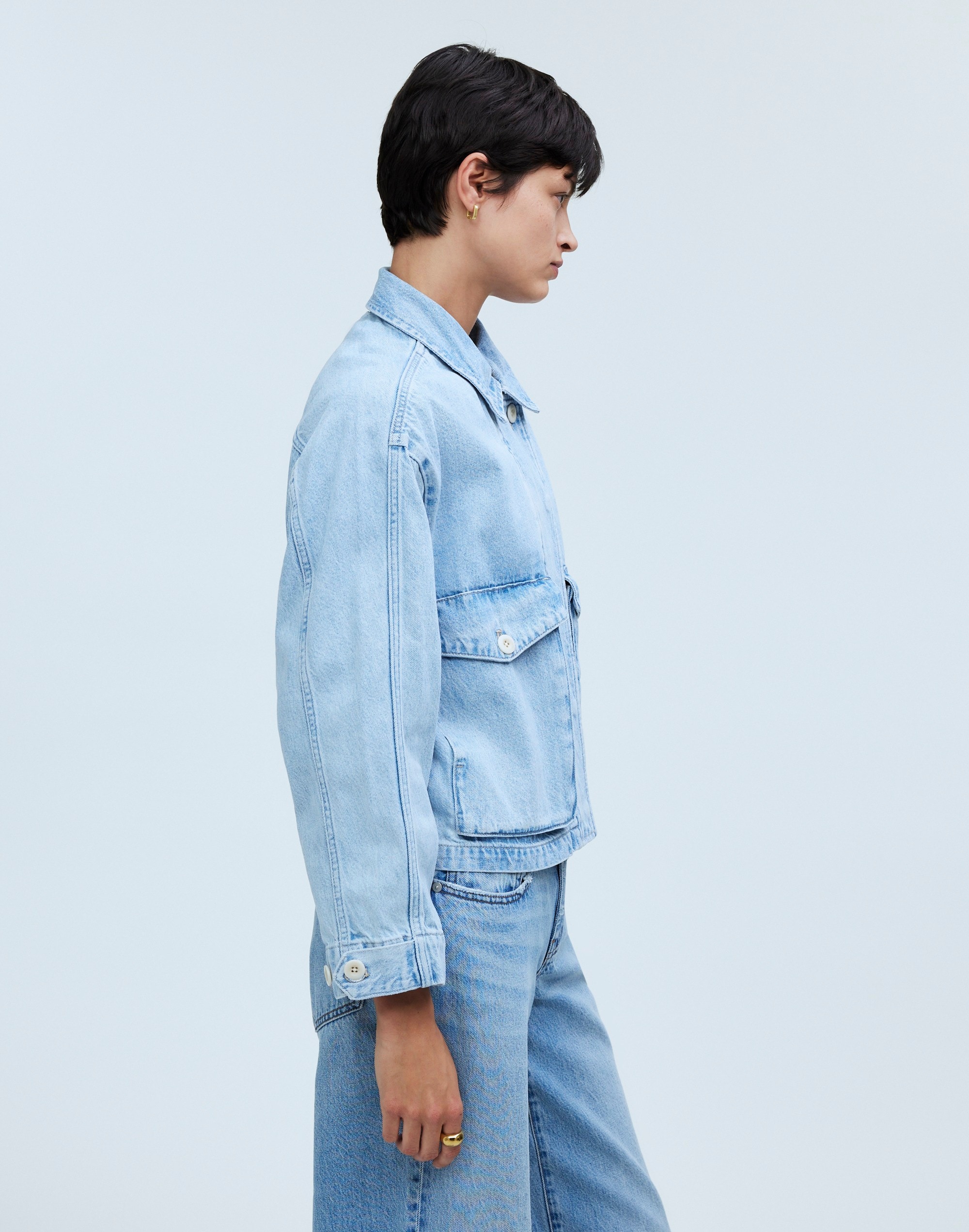 Denim Cropped Cargo Jacket in Kirkham Wash