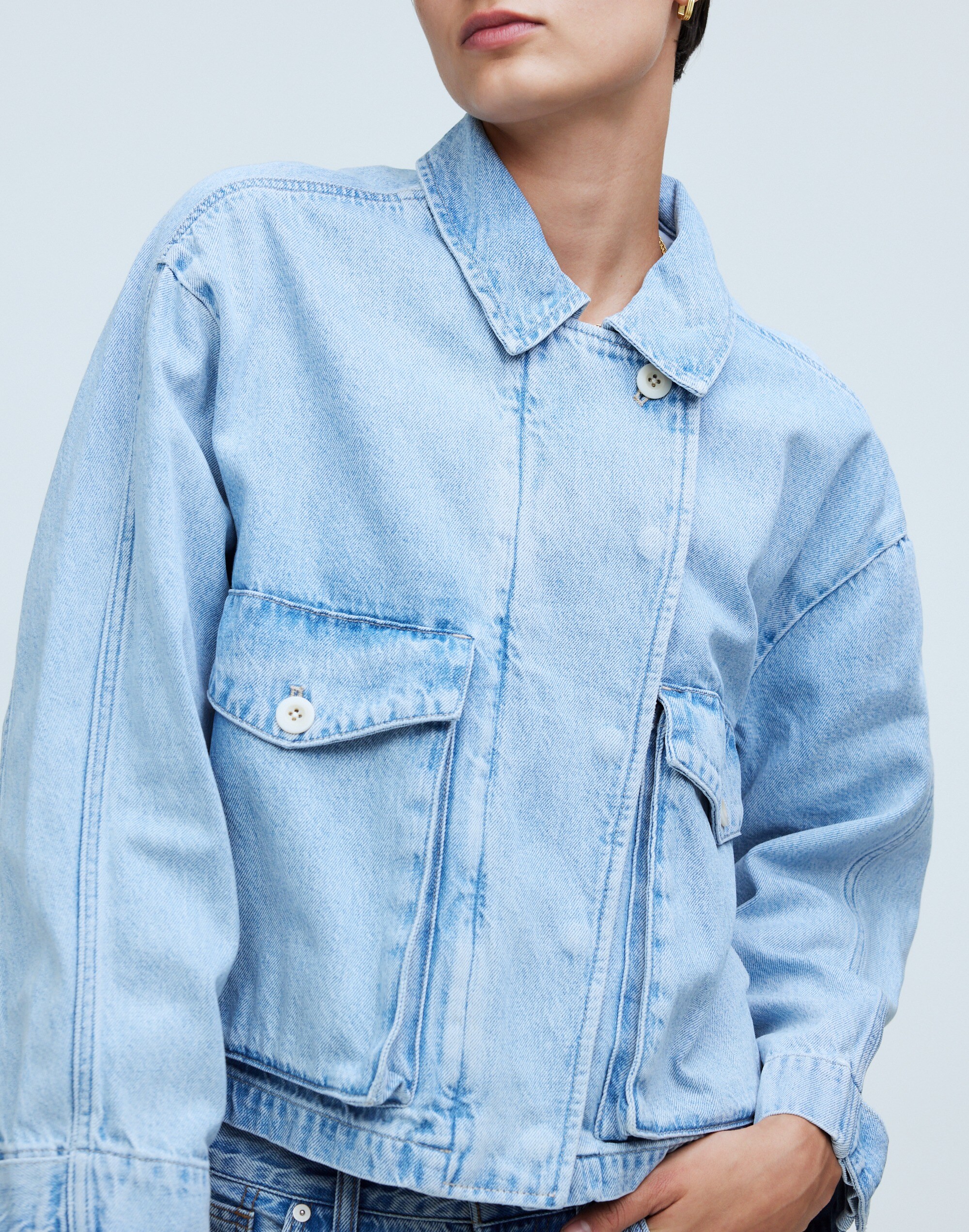 Denim Cropped Cargo Jacket in Kirkham Wash