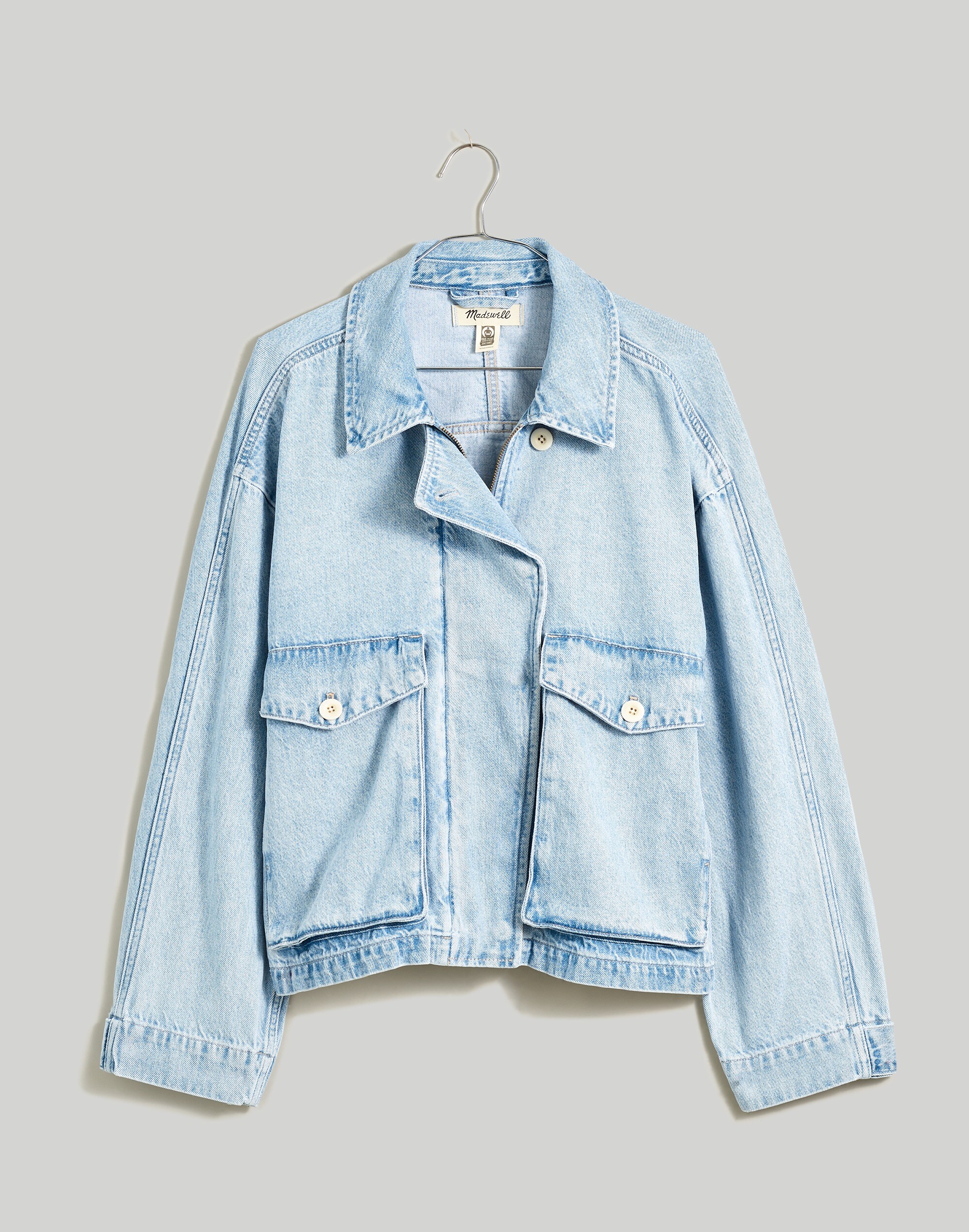 Denim Cropped Cargo Jacket in Kirkham Wash