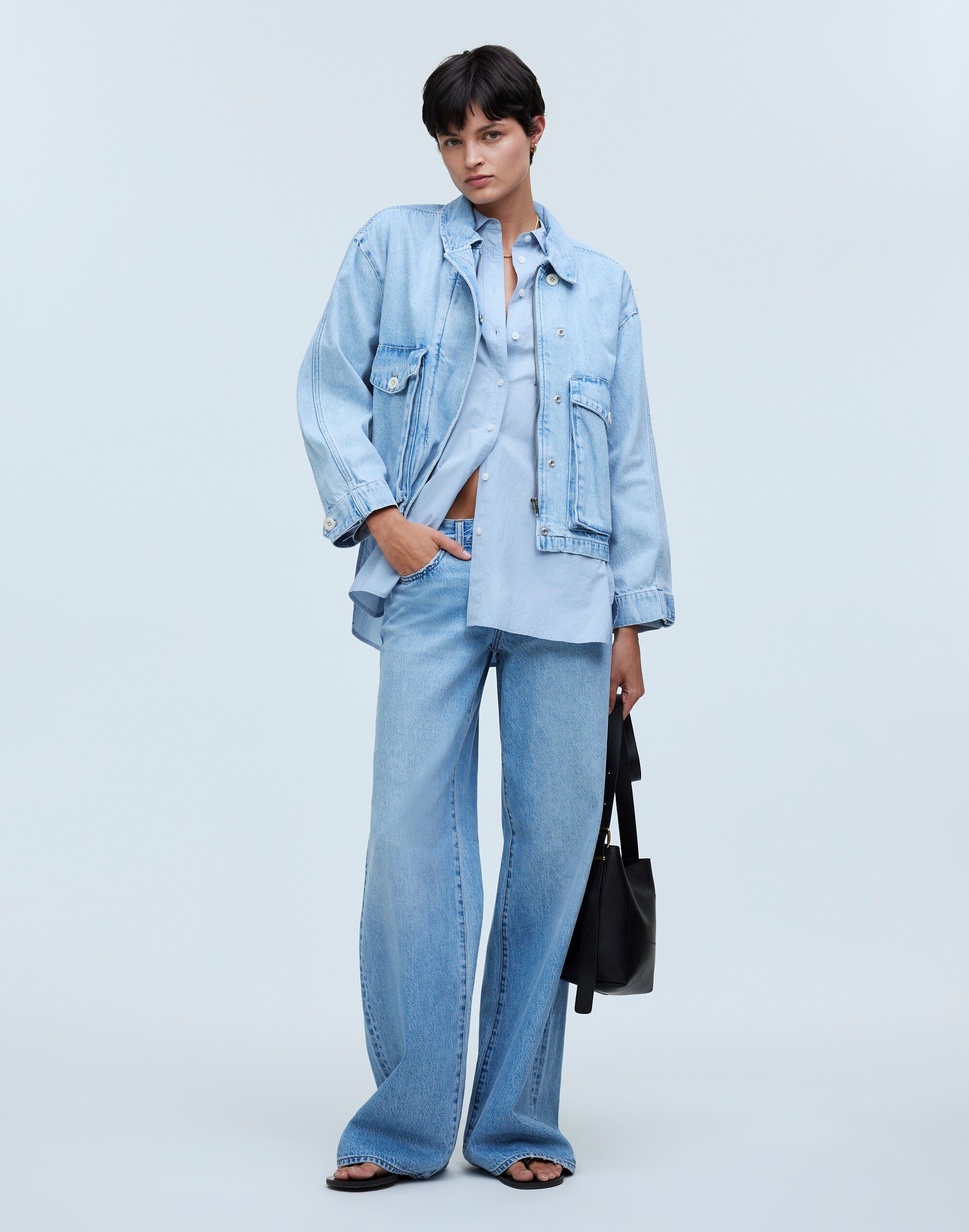 Denim Cropped Cargo Jacket in Kirkham Wash