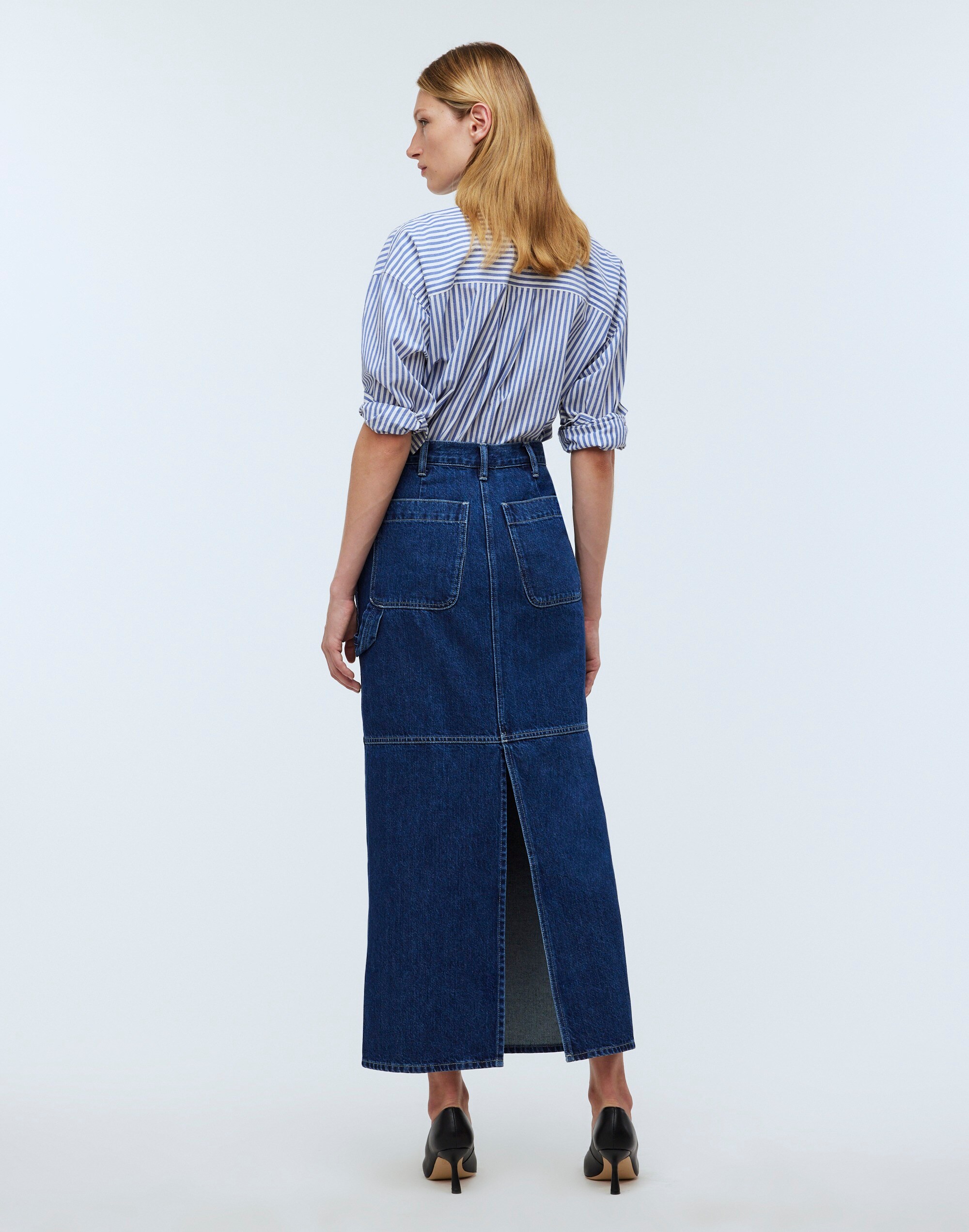 Denim Carpenter Maxi Skirt in Handlon Wash