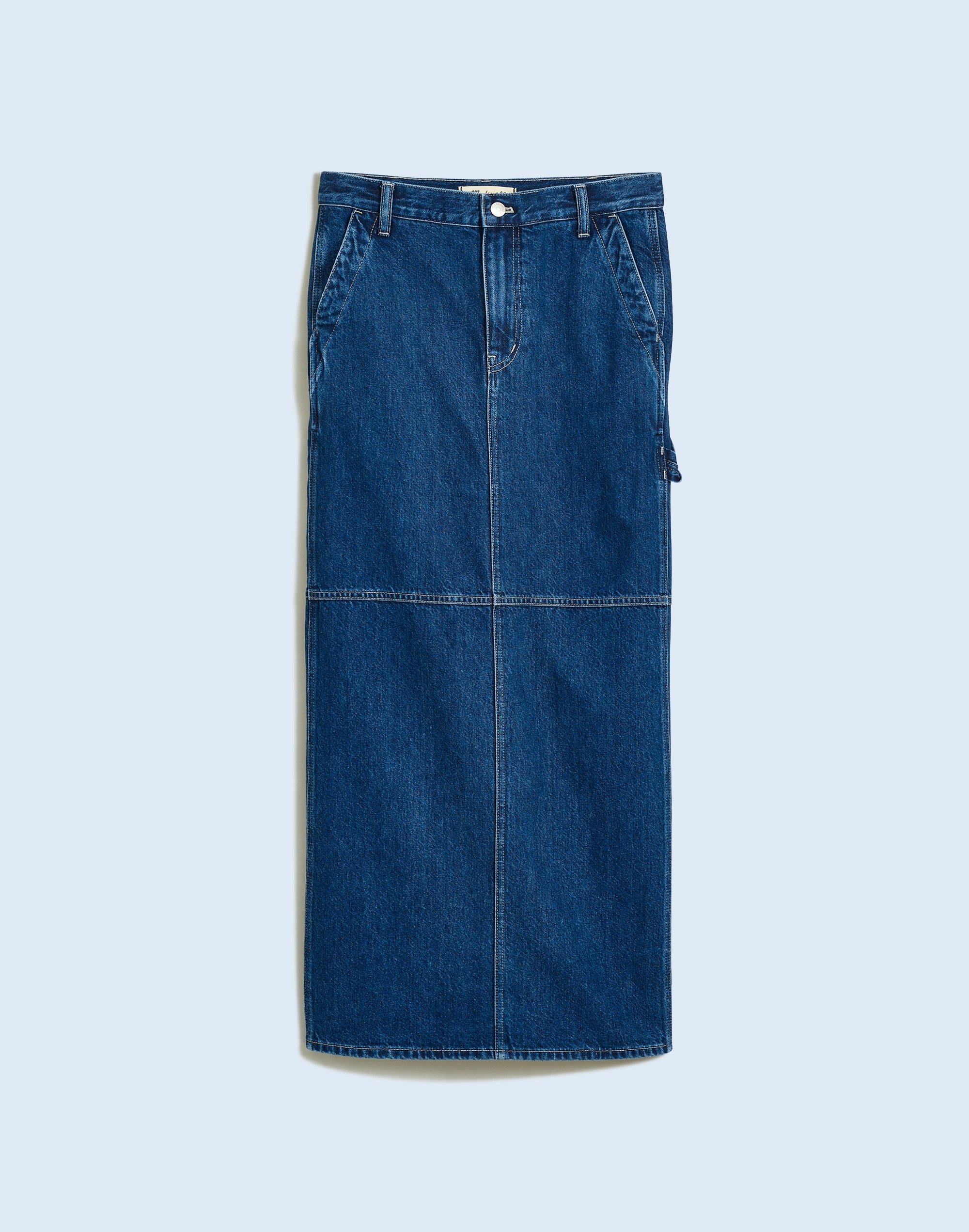 Denim Carpenter Maxi Skirt in Handlon Wash