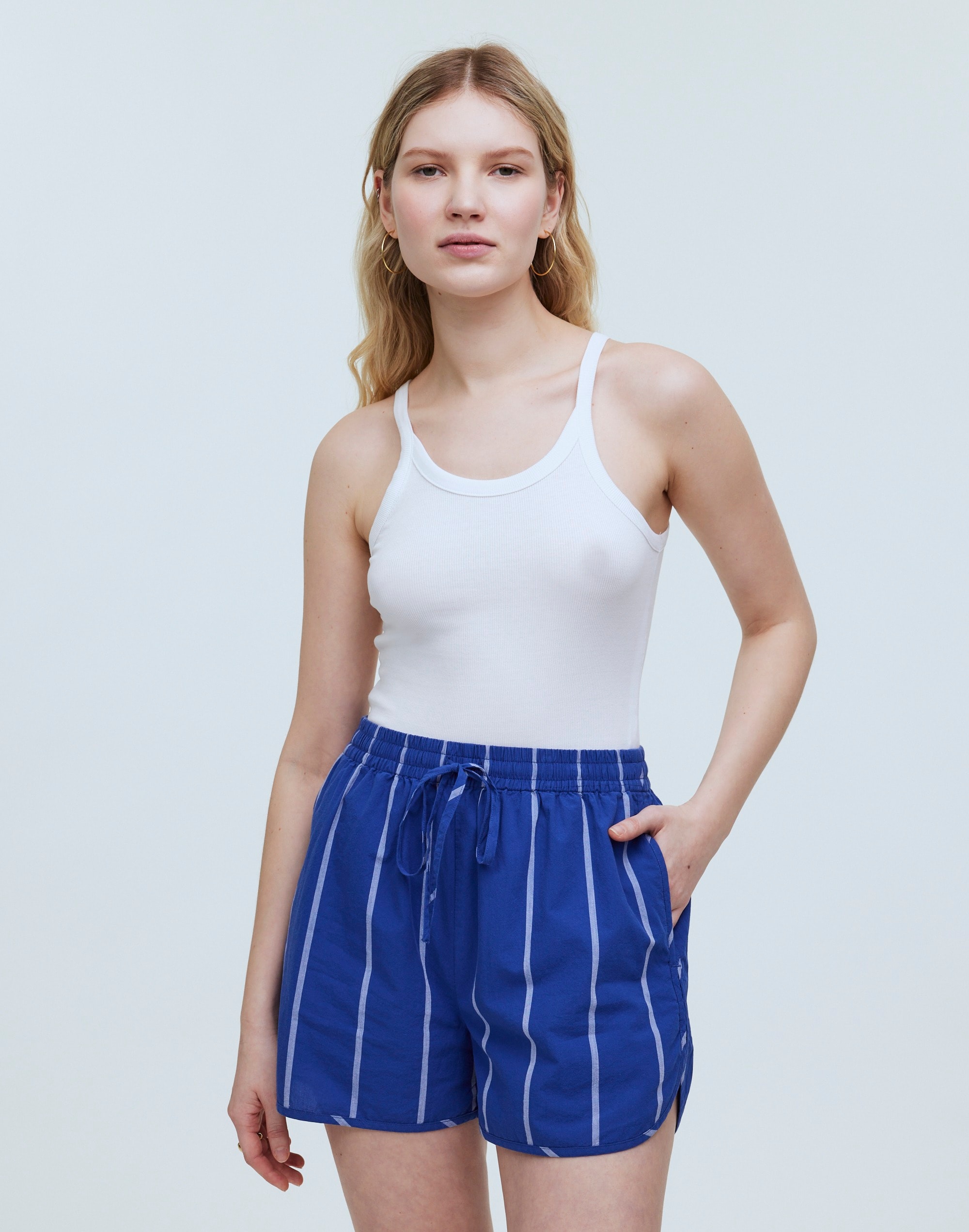 Shop Mw Crinkle Cotton Dolphin-hem Shorts In Pure Blue