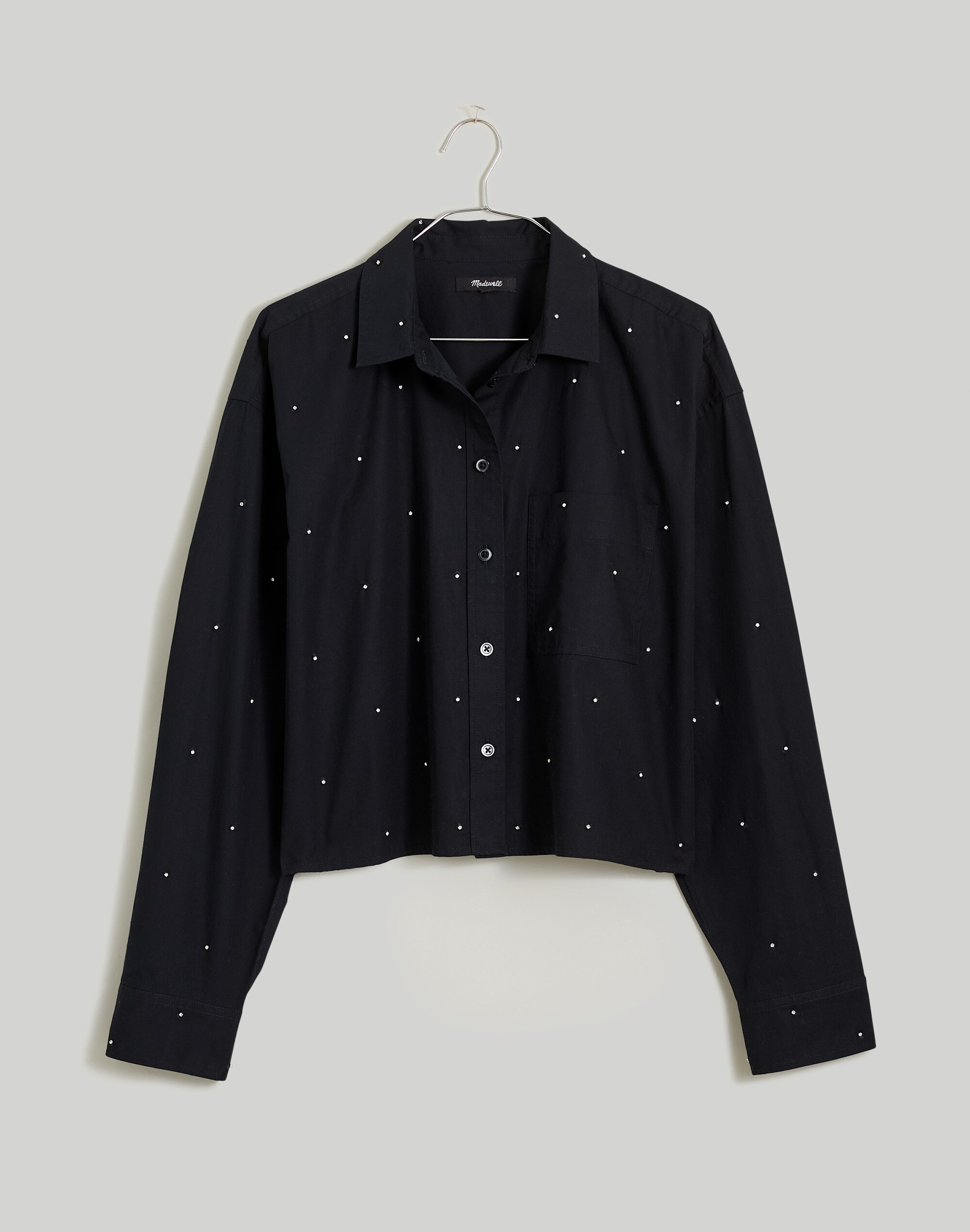 Poplin Embellished Cropped Button-Up Shirt