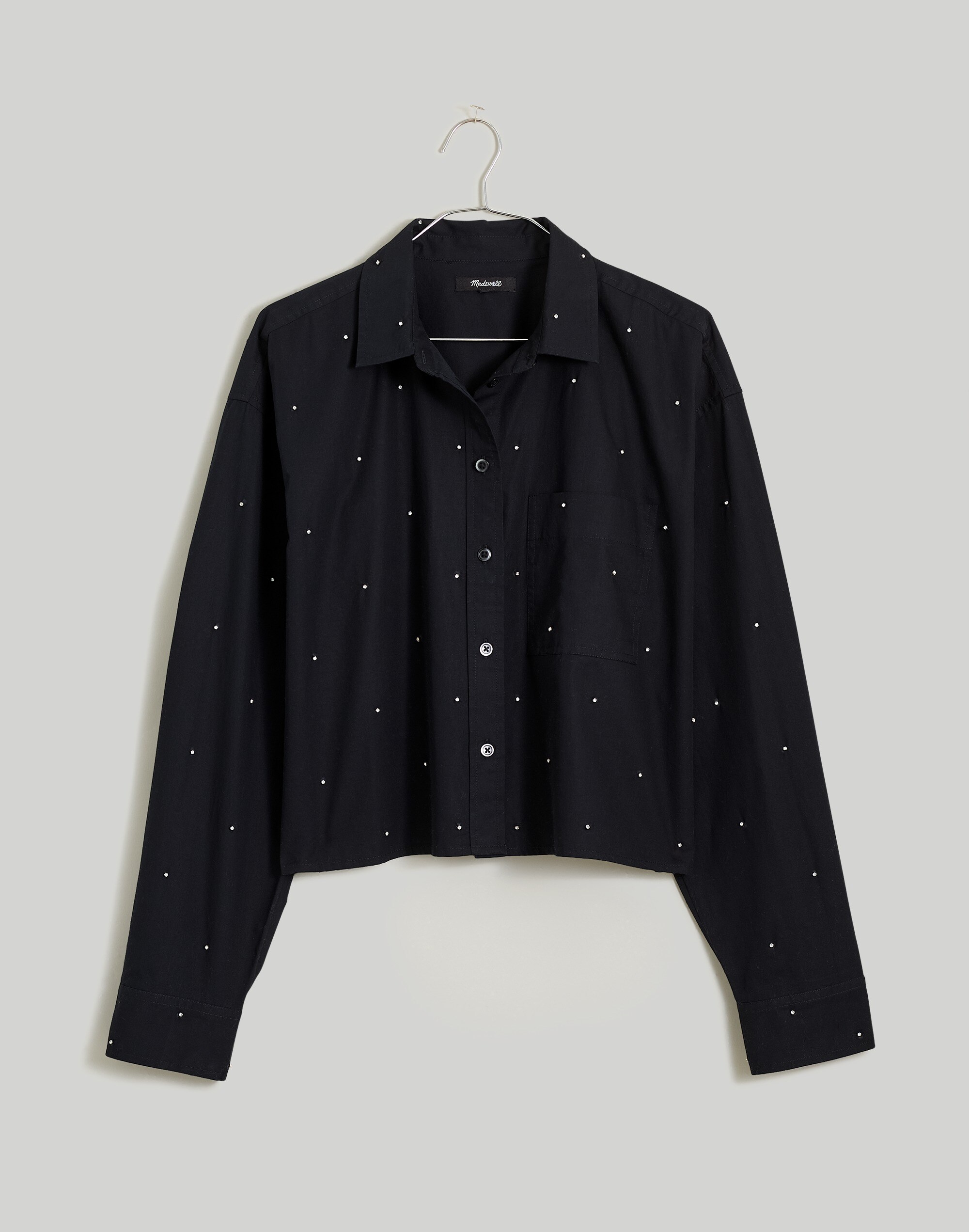 poplin embellished cropped button-up shirt